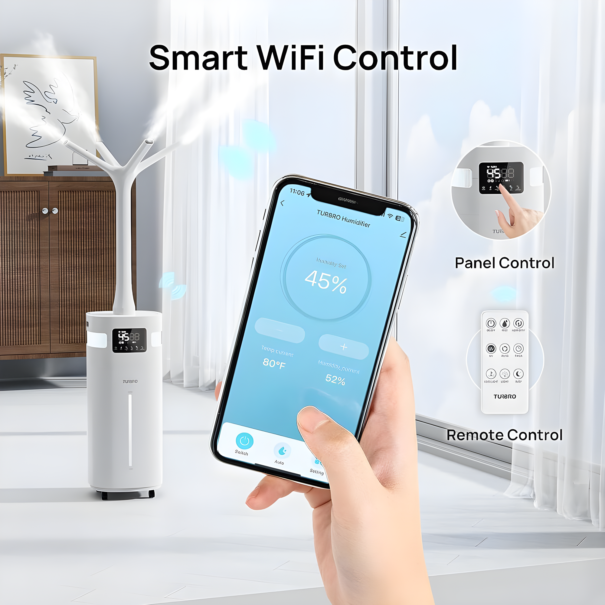 TURBRO Commercial Humidifier, WiFi-Enabled, 5.3Gal/20L Ultrasonic Air Vaporizer for Large Rooms up to 2000 Sq Ft