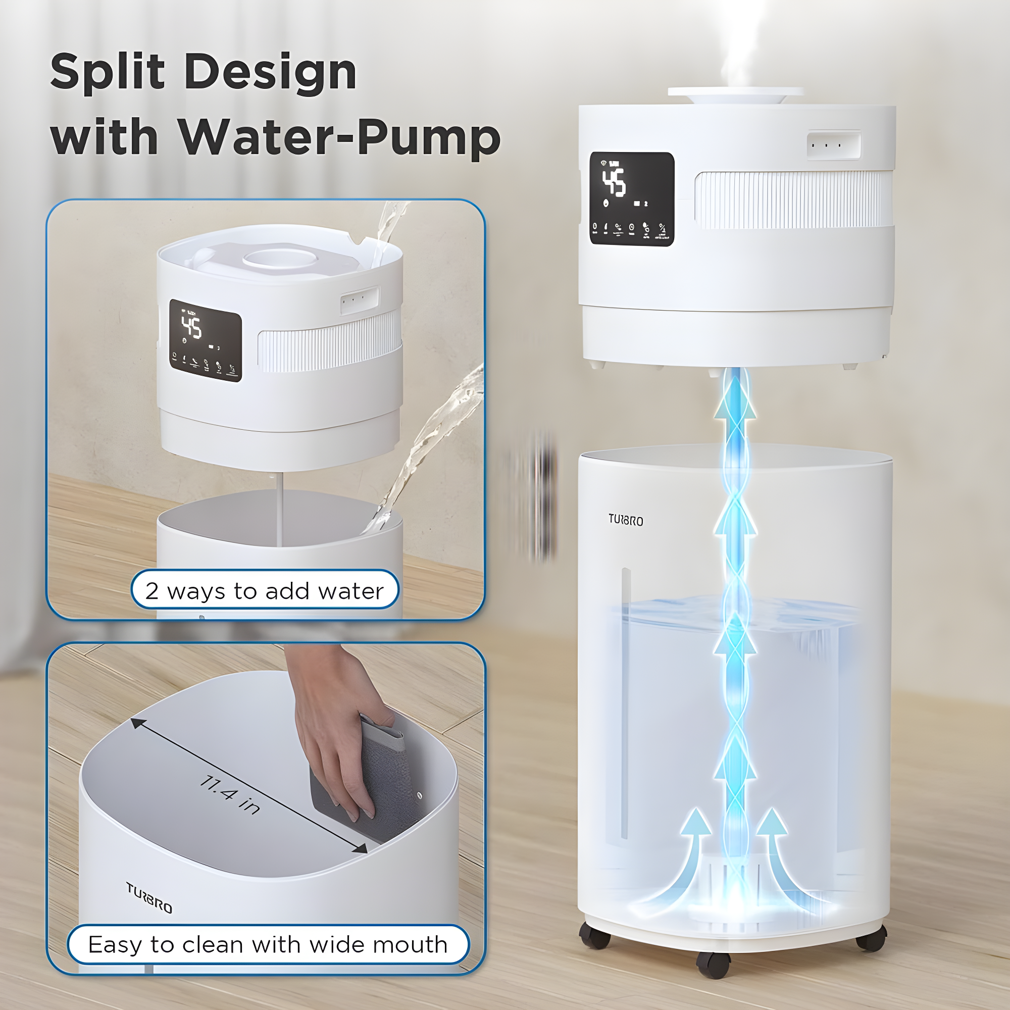 TURBRO Commercial Humidifier, WiFi-Enabled, 5.3Gal/20L Ultrasonic Air Vaporizer for Large Rooms up to 2000 Sq Ft