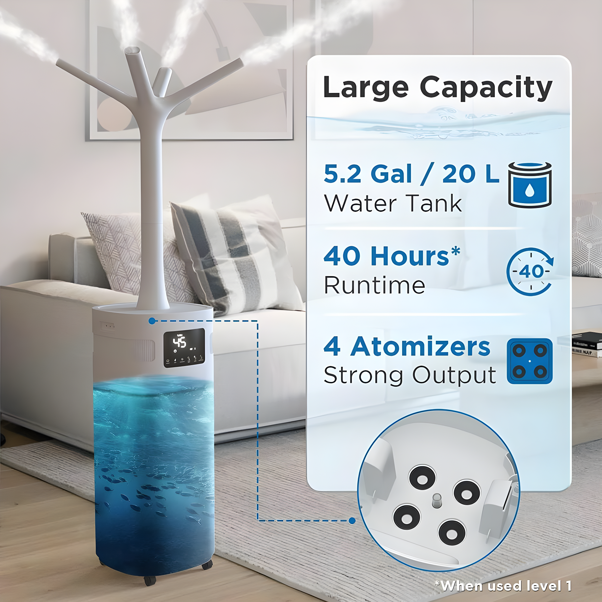 TURBRO Commercial Humidifier, WiFi-Enabled, 5.3Gal/20L Ultrasonic Air Vaporizer for Large Rooms up to 2000 Sq Ft