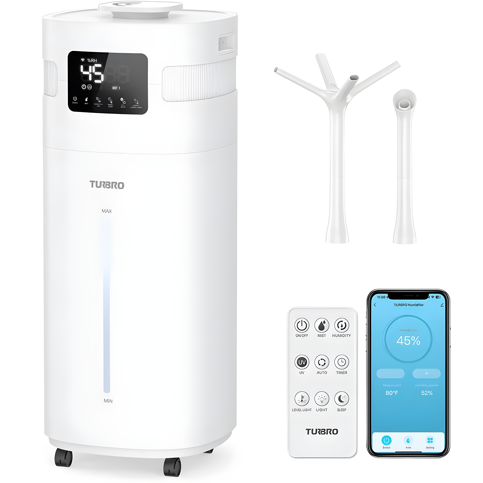 TURBRO Commercial Humidifier, WiFi-Enabled, 5.3Gal/20L Ultrasonic Air Vaporizer for Large Rooms up to 2000 Sq Ft
