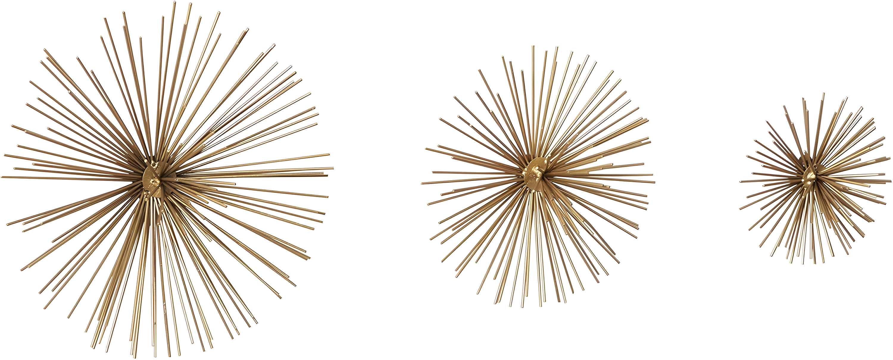 CosmoLiving by Cosmopolitan Gold Metal Starburst 3D Short Spike Home Wall Decor, Set of 3 6", 9", 12"W