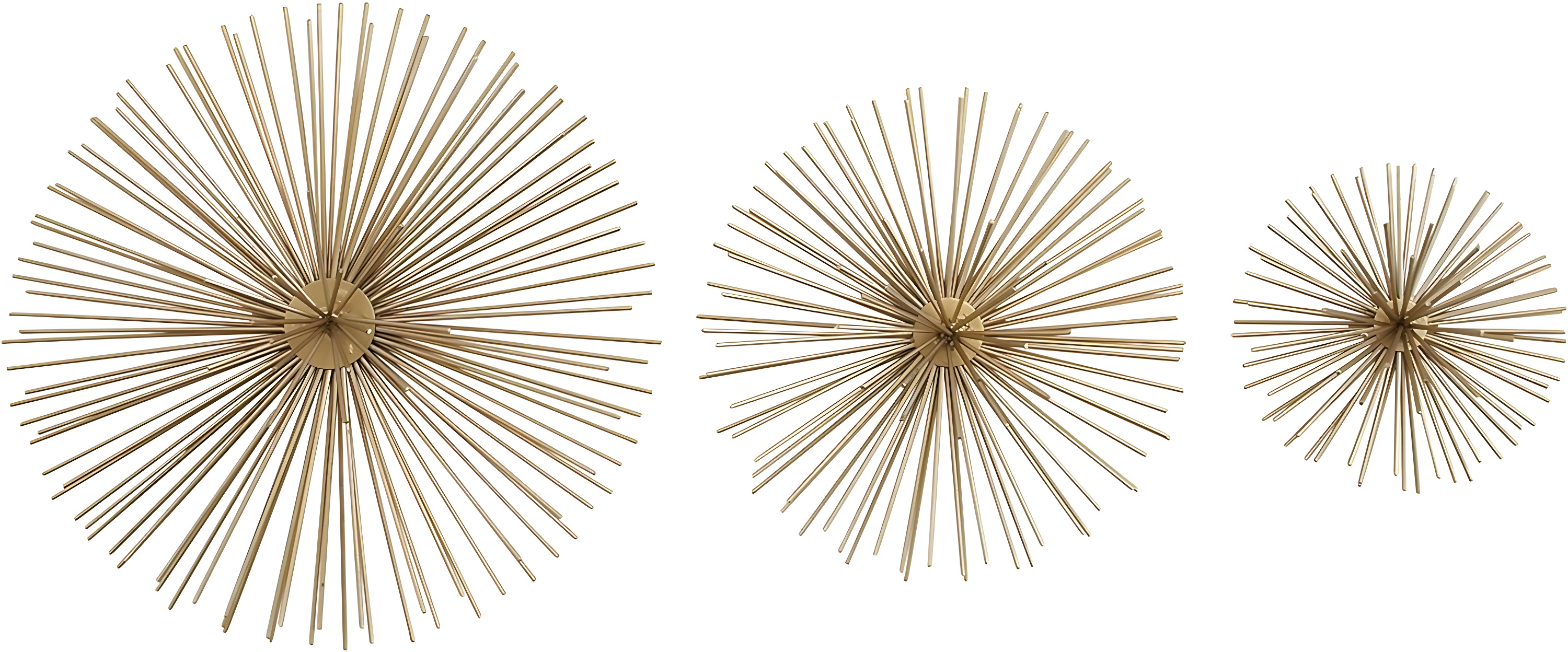 CosmoLiving by Cosmopolitan Gold Metal Starburst 3D Short Spike Home Wall Decor, Set of 3 6", 9", 12"W