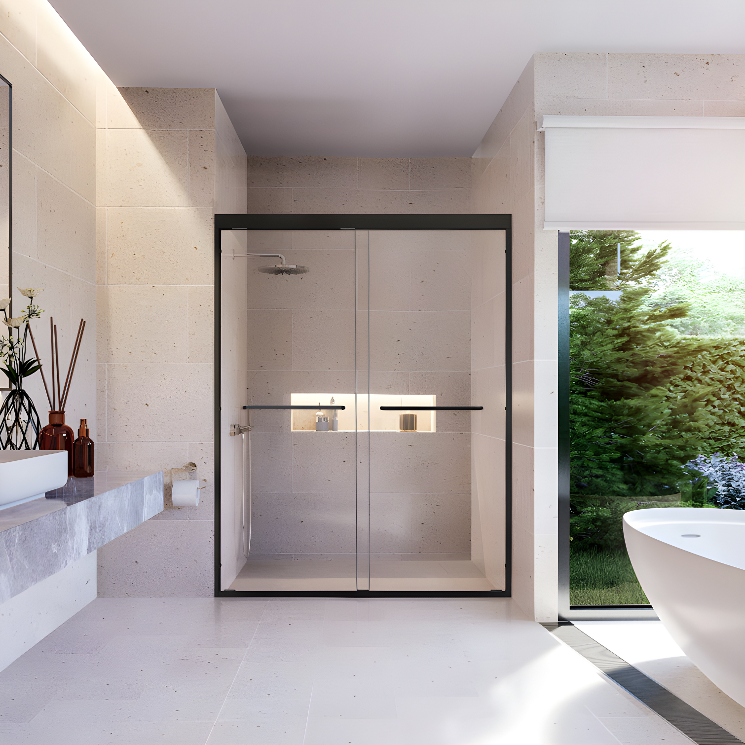 Ennis 60" W x 76" H By Pass Framed Shower Door with Clear Glass