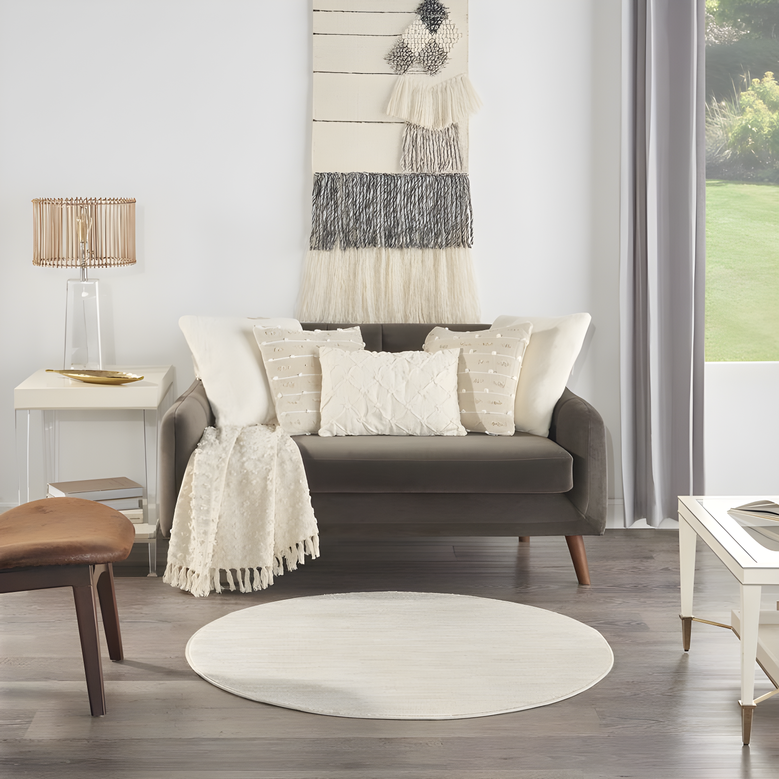 Nourison Essentials Easy Care Indoor Outdoor Area Rug - Ivory Beige 4' x Round