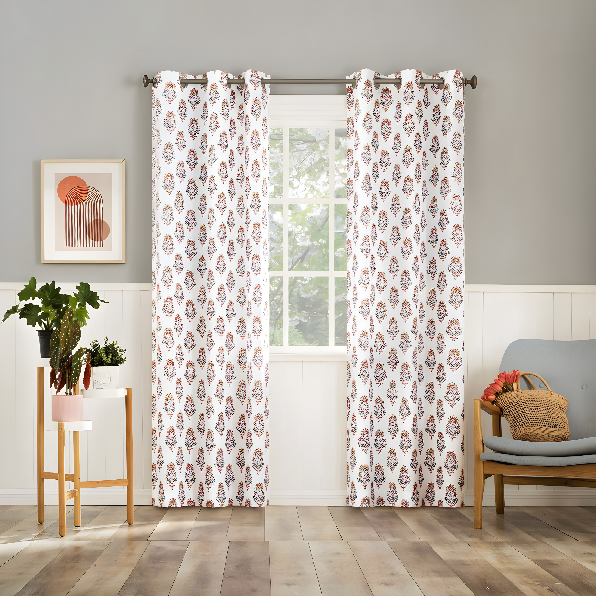 40"x84" No. 918 Light Filtering Semi-Sheer Avie Global Medallion Grommet Curtain Panel Apricot Orange: Modern Decor