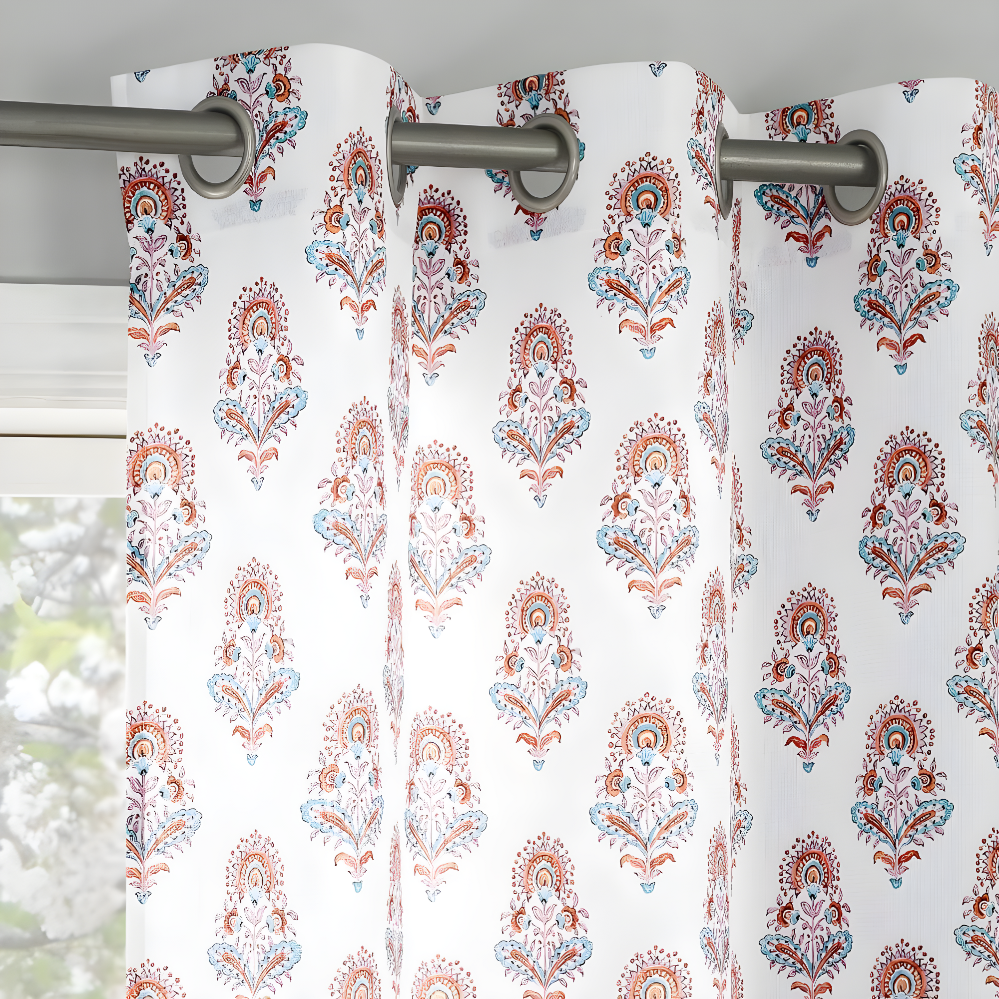 40"x84" No. 918 Light Filtering Semi-Sheer Avie Global Medallion Grommet Curtain Panel Apricot Orange: Modern Decor