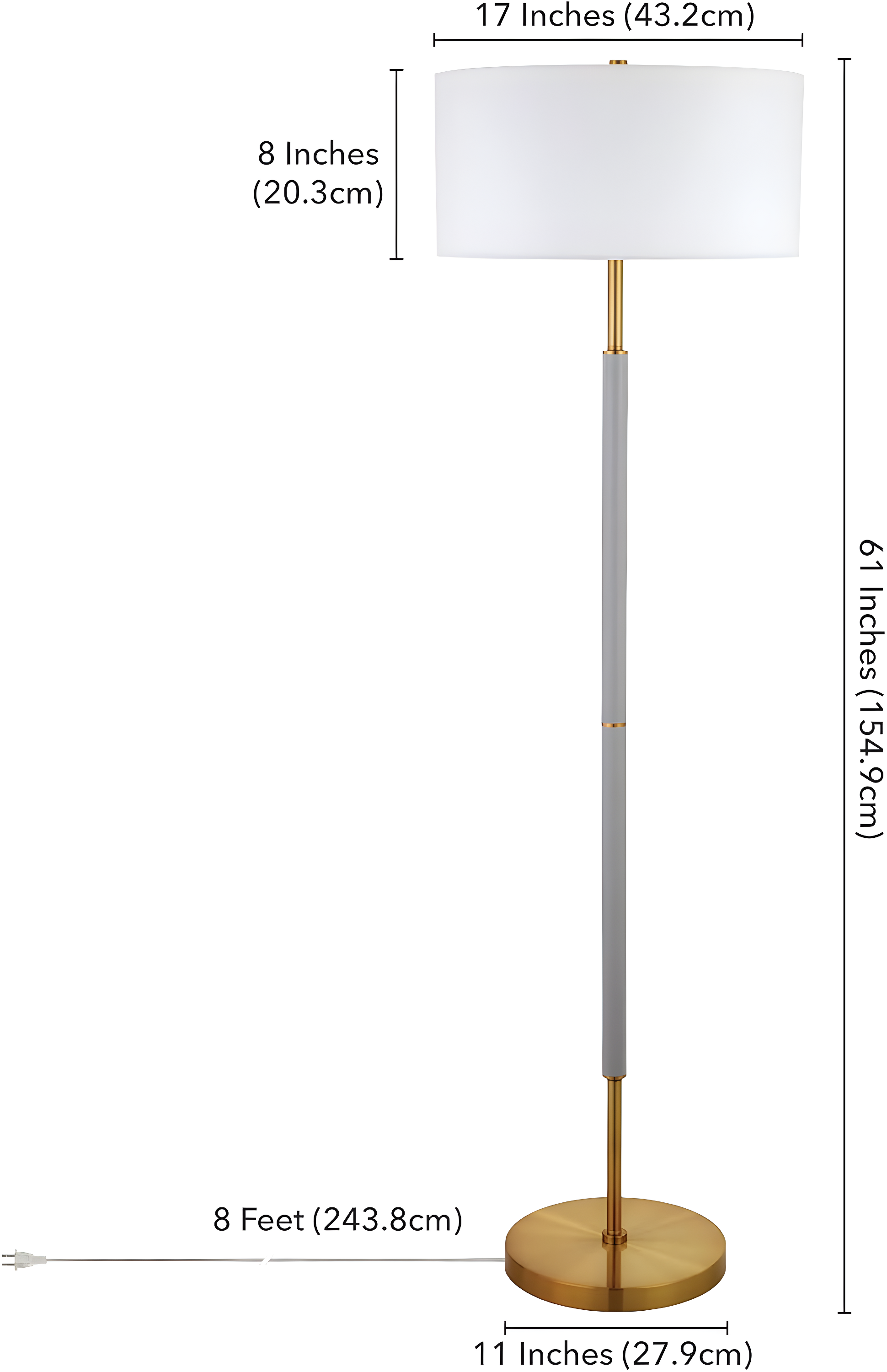 Evelyn&Zoe Simone 2-Light Floor Lamp with Fabric Shade, Cool Gray/Brass/White