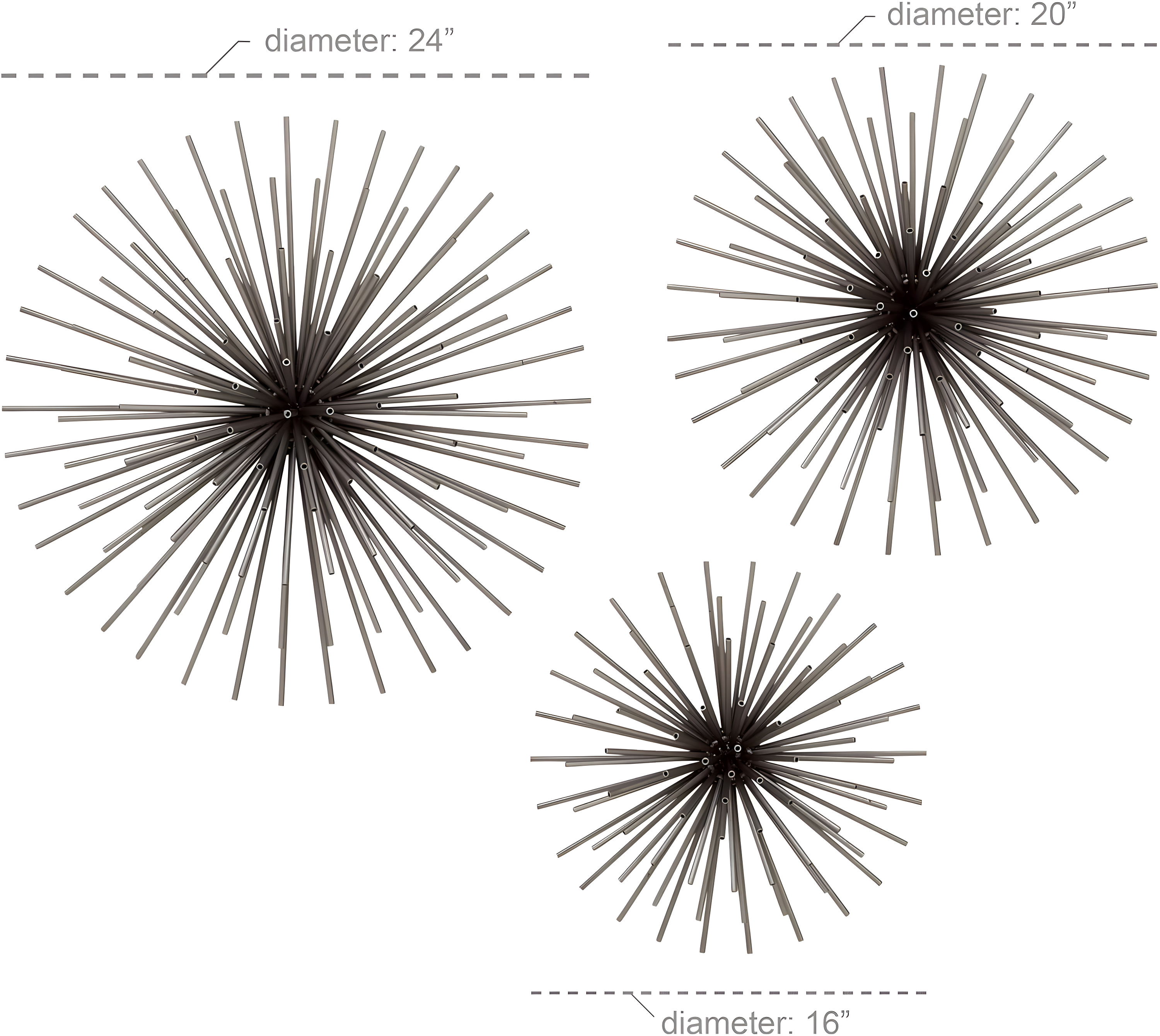 Set of 3 Metal Starburst 3D Wall Decors Black - Olivia & May: Contemporary Iron Artwork, Vertical Display