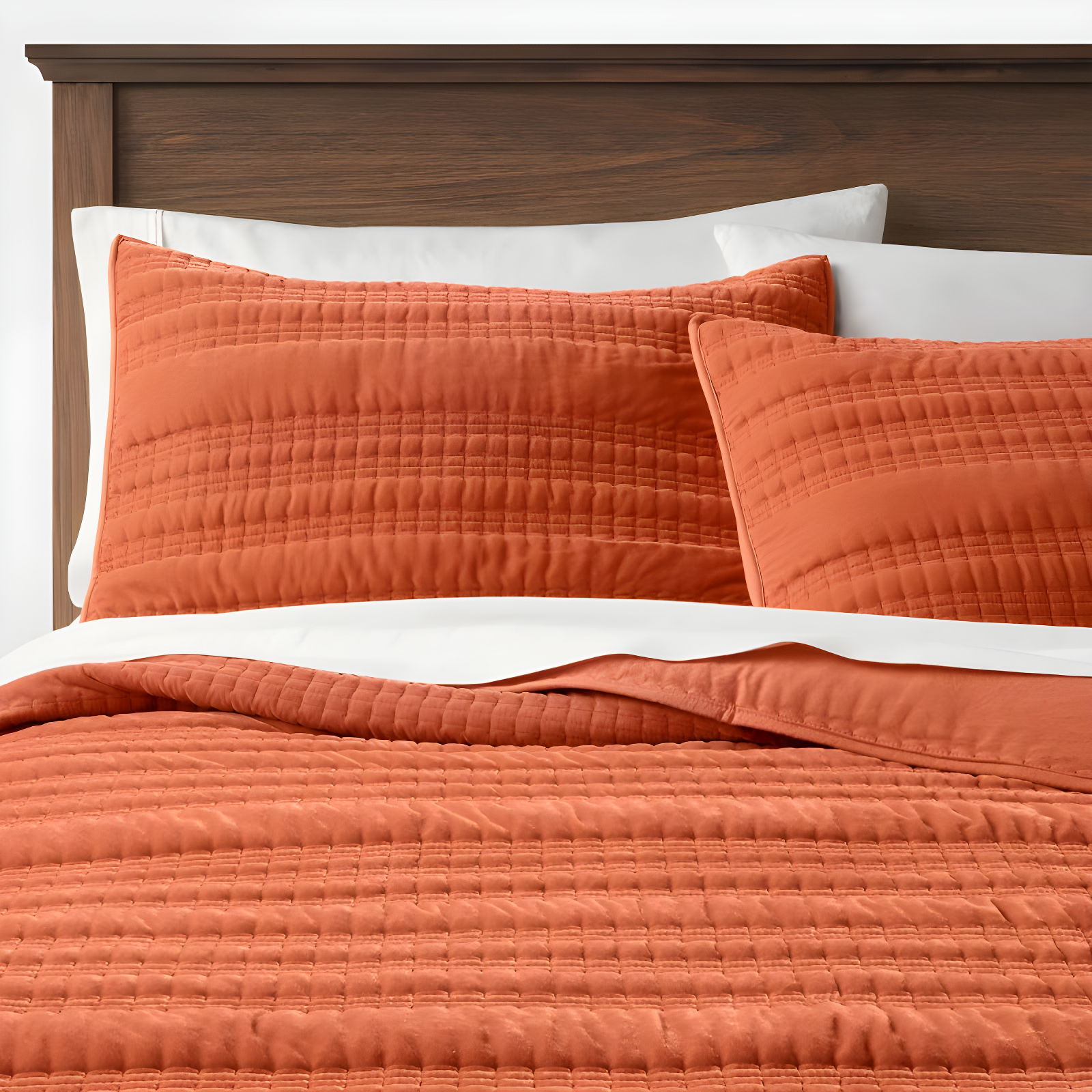 Standard Lofty Velvet Quilt Sham Terracotta/Bronze - Threshold™: OEKO-TEX Certified, Polyester, Machine Washable