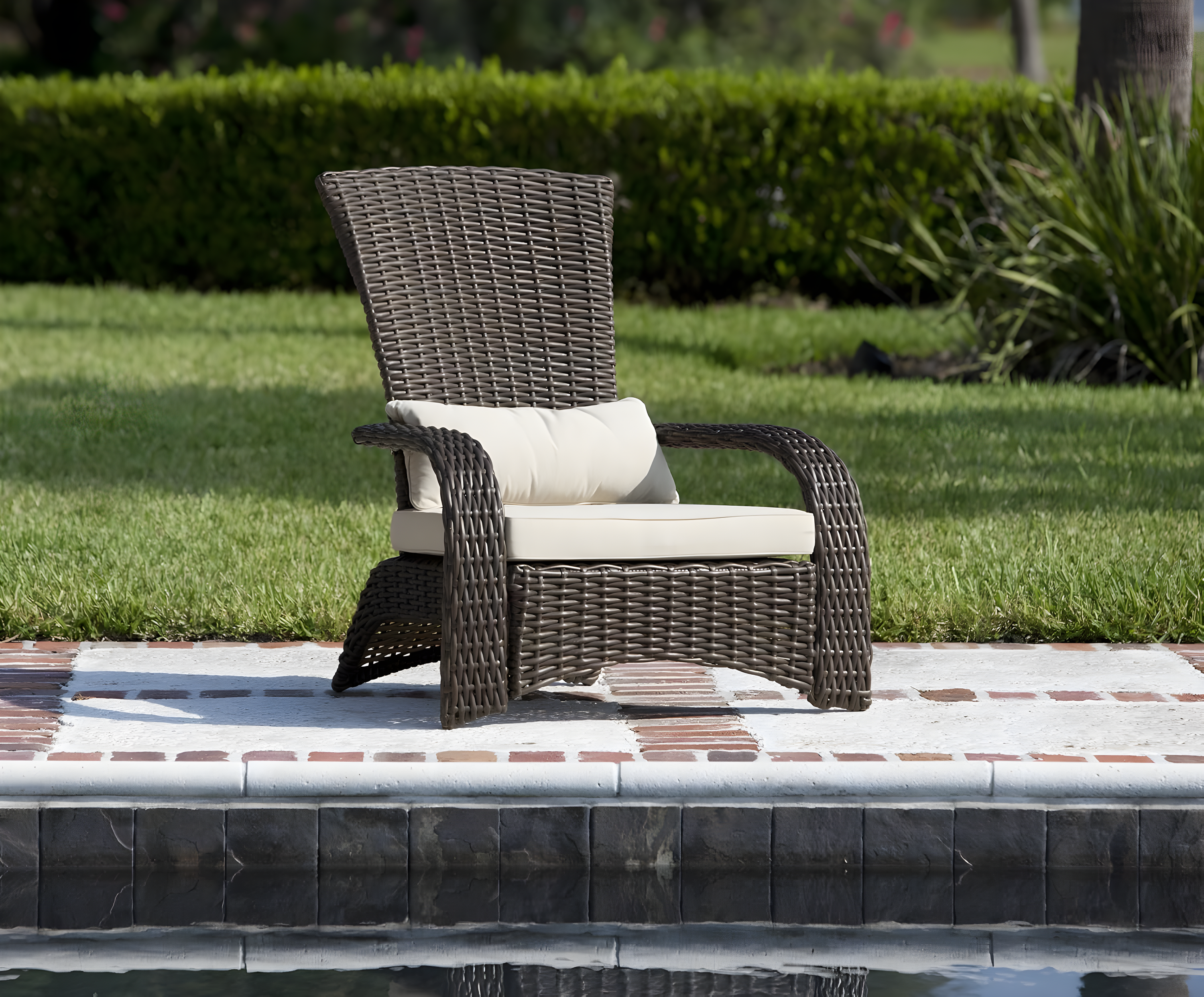 PatioSense Patio Sense Coconino Wicker Lounge Chair, Adirondack Style Includes 3" Thick Beige Cushion & Lumbar Pillow