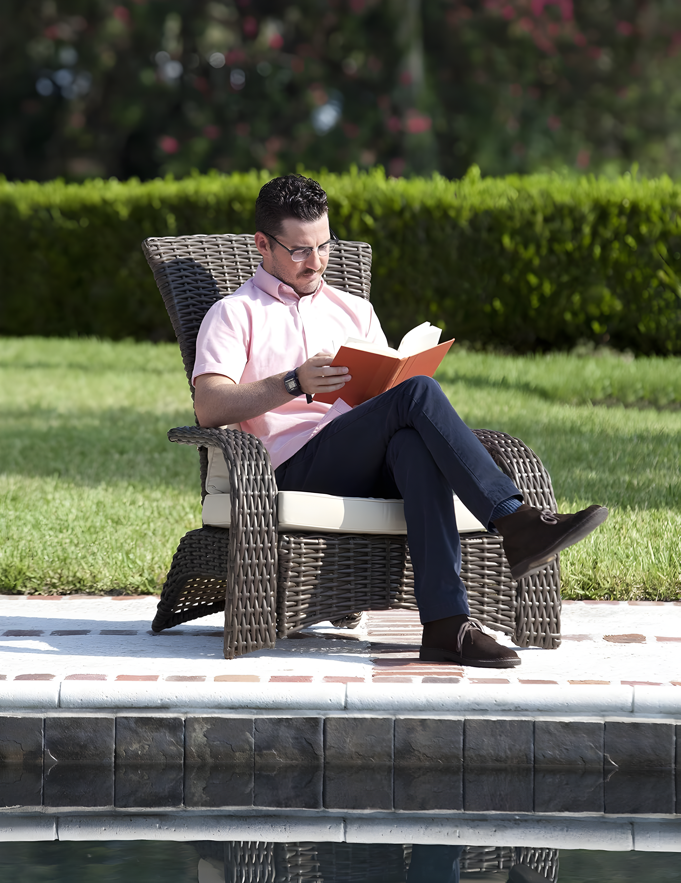 PatioSense Patio Sense Coconino Wicker Lounge Chair, Adirondack Style Includes 3" Thick Beige Cushion & Lumbar Pillow