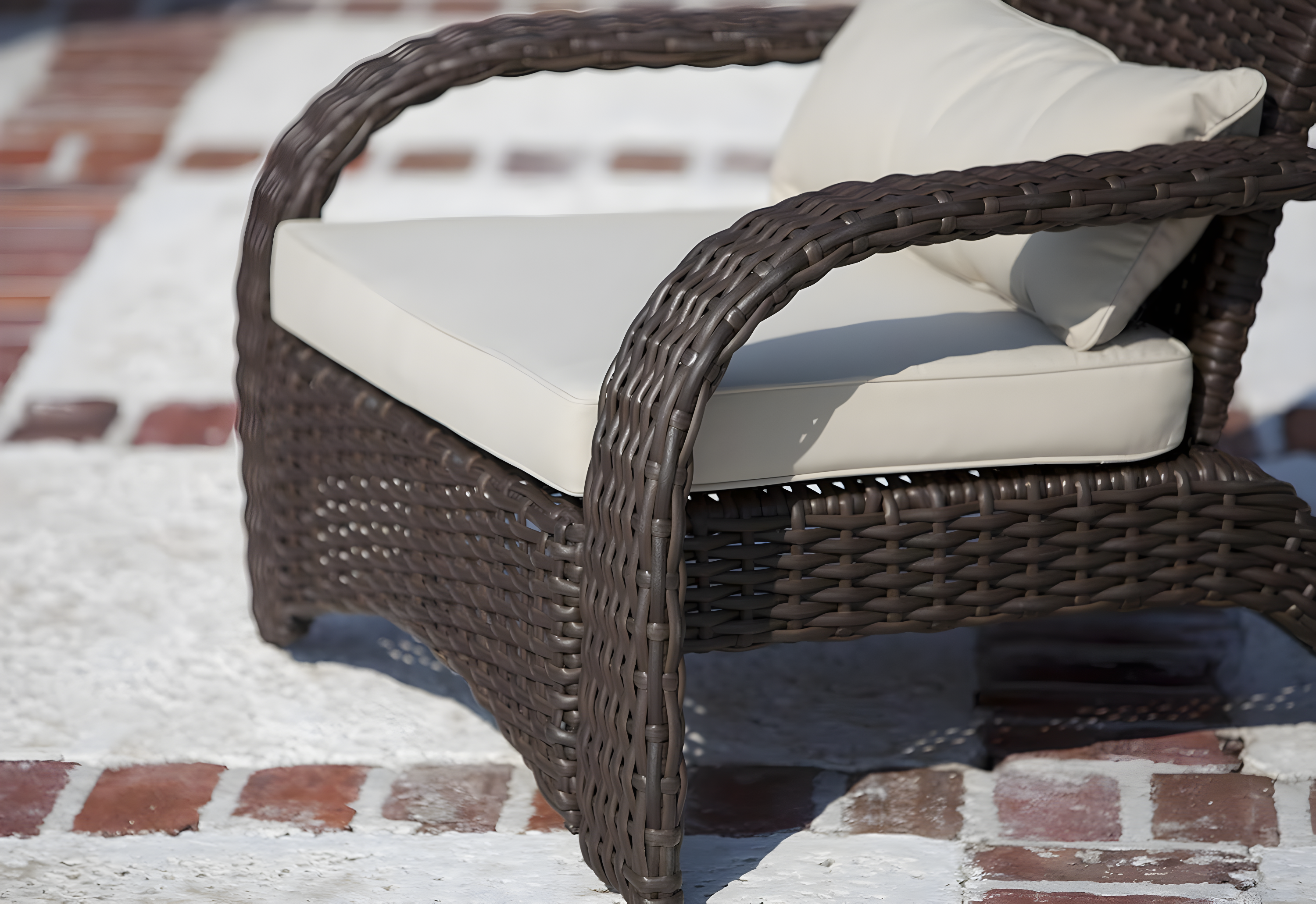 PatioSense Patio Sense Coconino Wicker Lounge Chair, Adirondack Style Includes 3" Thick Beige Cushion & Lumbar Pillow