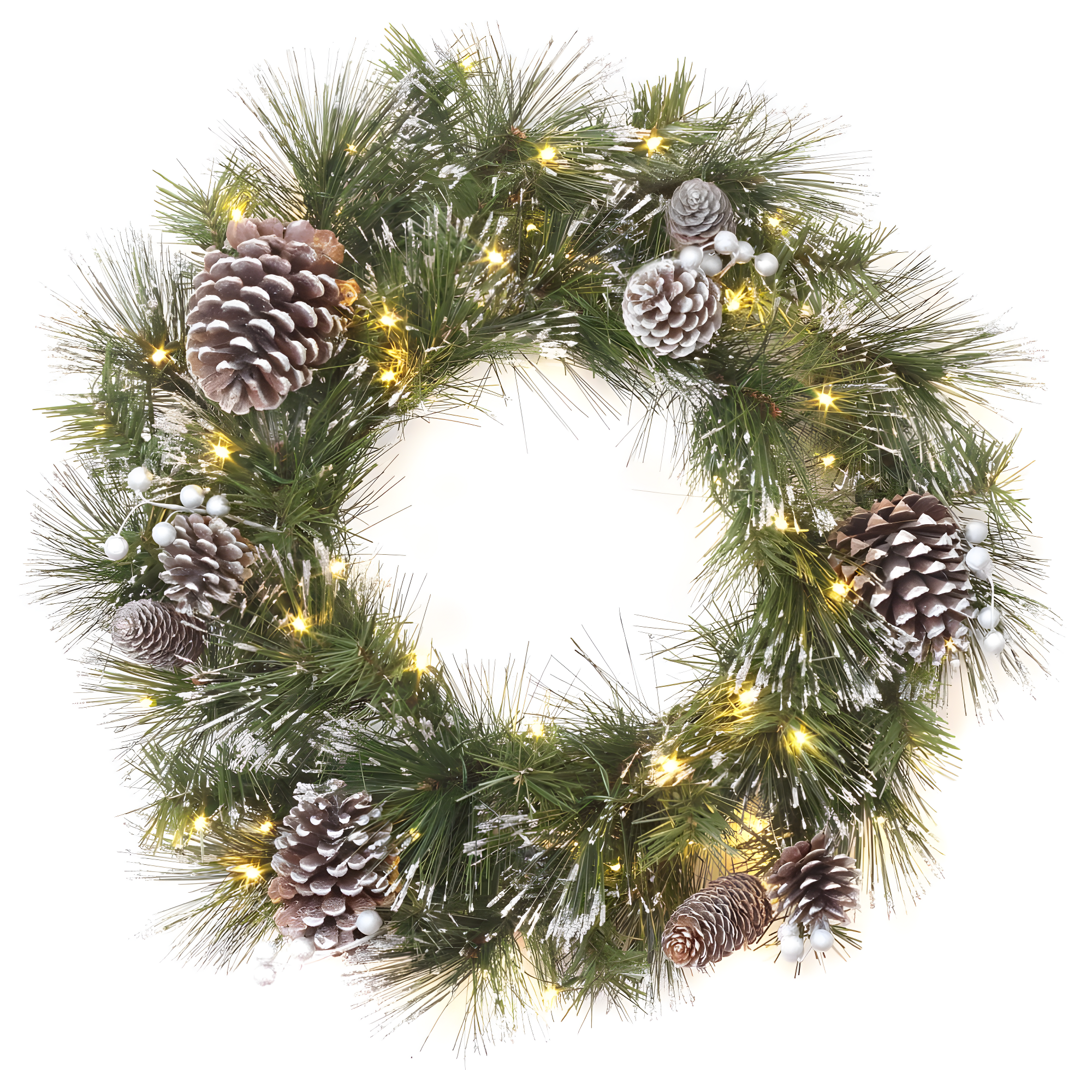 24" Prelit LED Whitter Pine Wreath Warm White Lights - National Tree Company