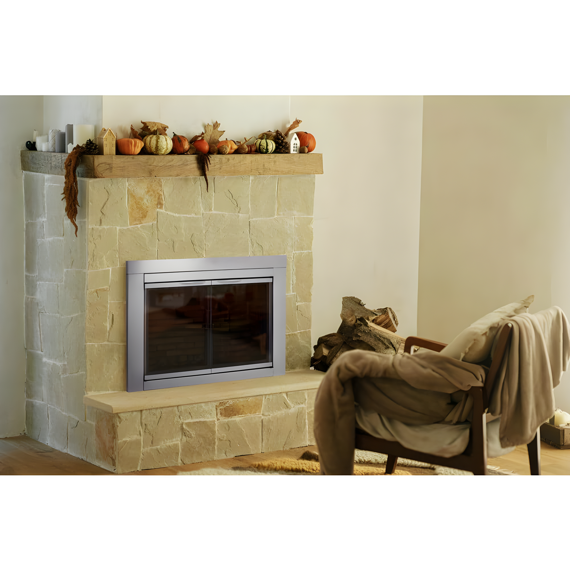 Pleasant Hearth Alpine Collection Fireplace Glass Door, Skyline Nickel - Medium