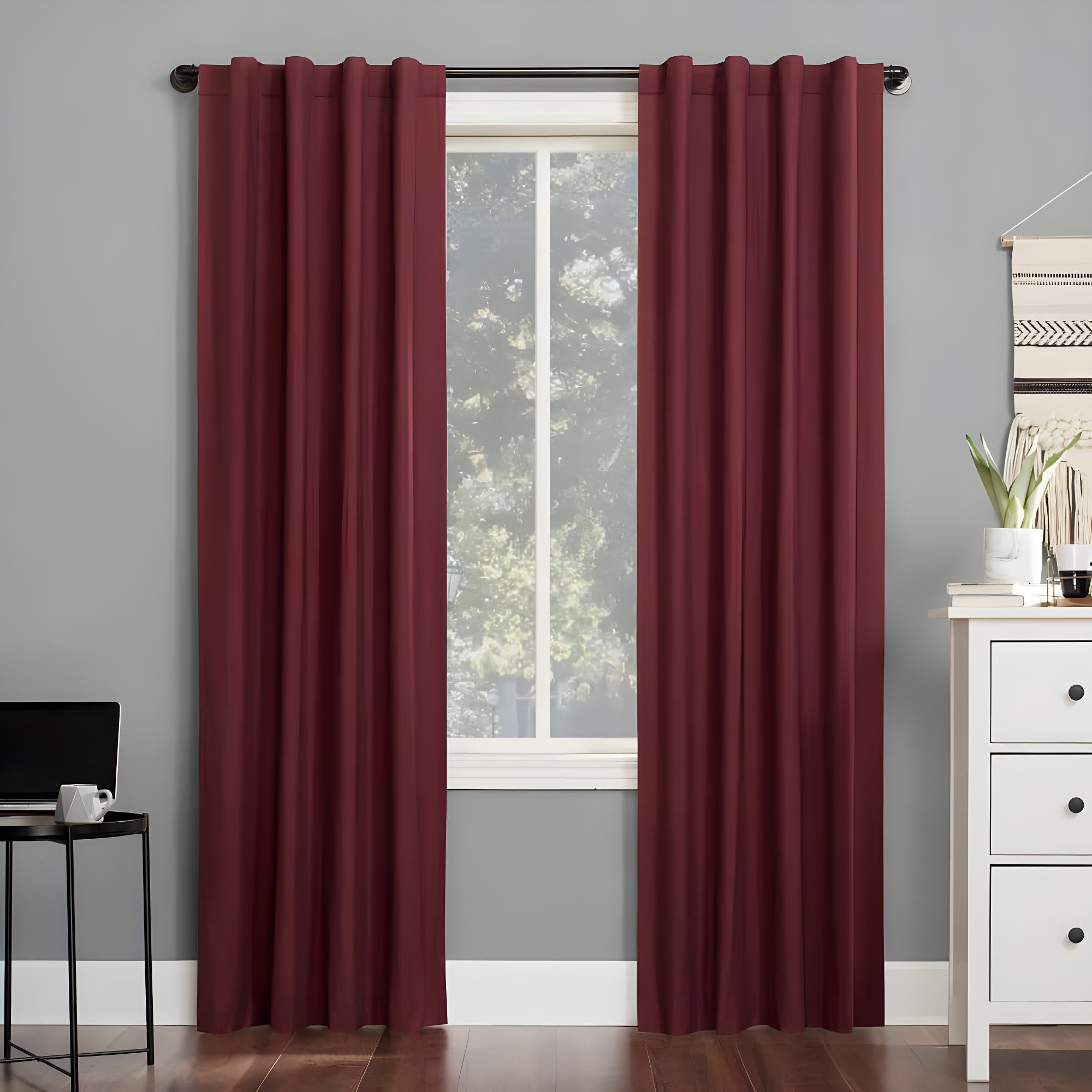 40"x84" Sun Zero 100% Blackout Cyrus Thermal Back Tab Curtain Panel Red: Modern Solid Polyester Indoor Drapery