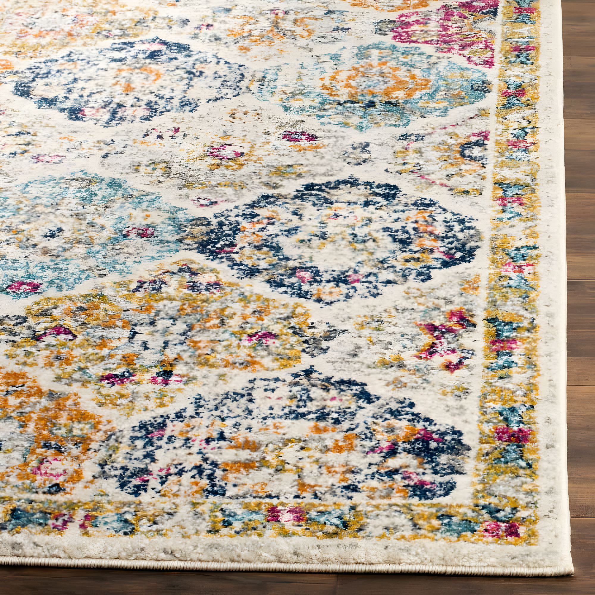 Madison MAD611 Power Loomed Indoor Area Rug - Cream/Multi - 4'x4' - Safavieh