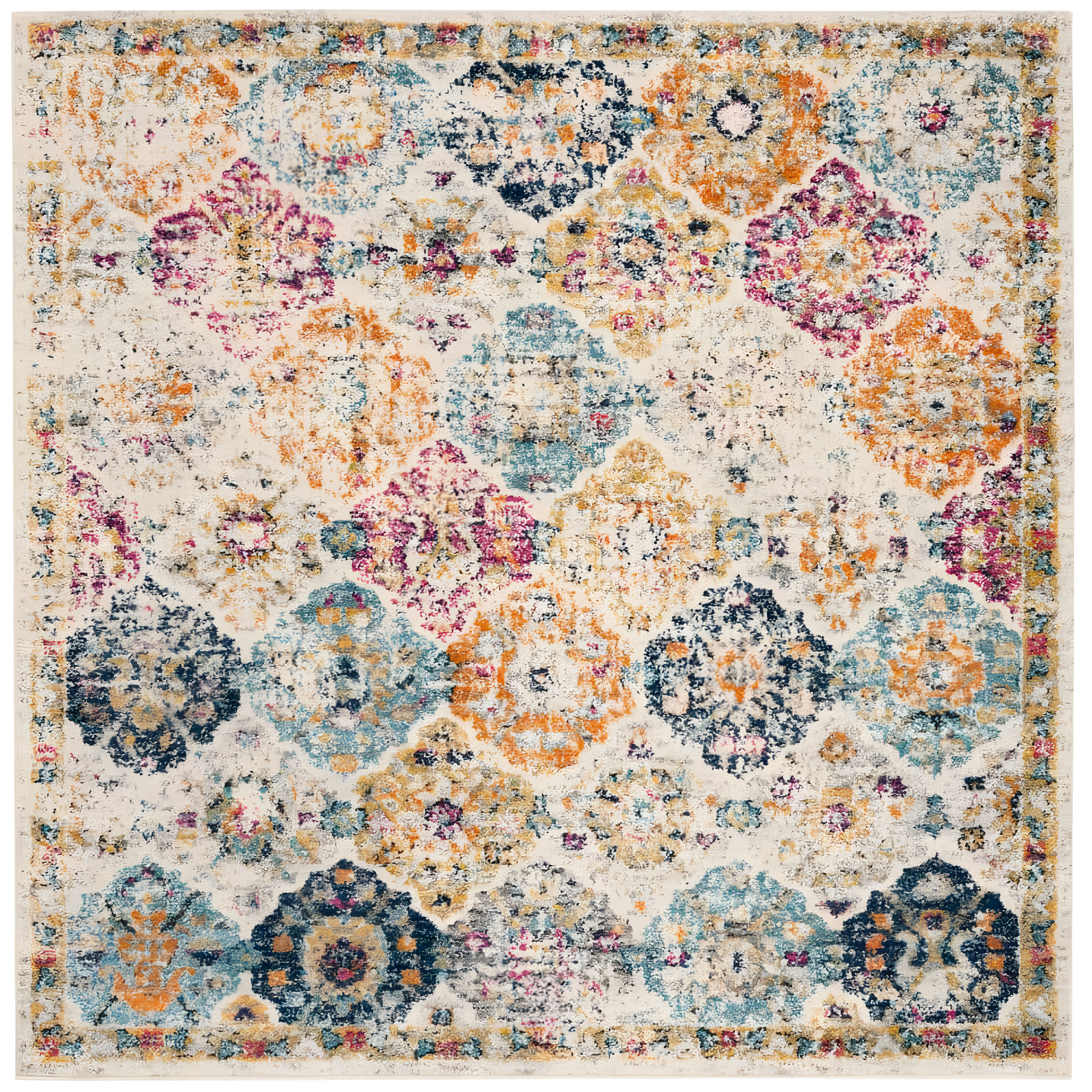 Madison MAD611 Power Loomed Indoor Area Rug - Cream/Multi - 4'x4' - Safavieh