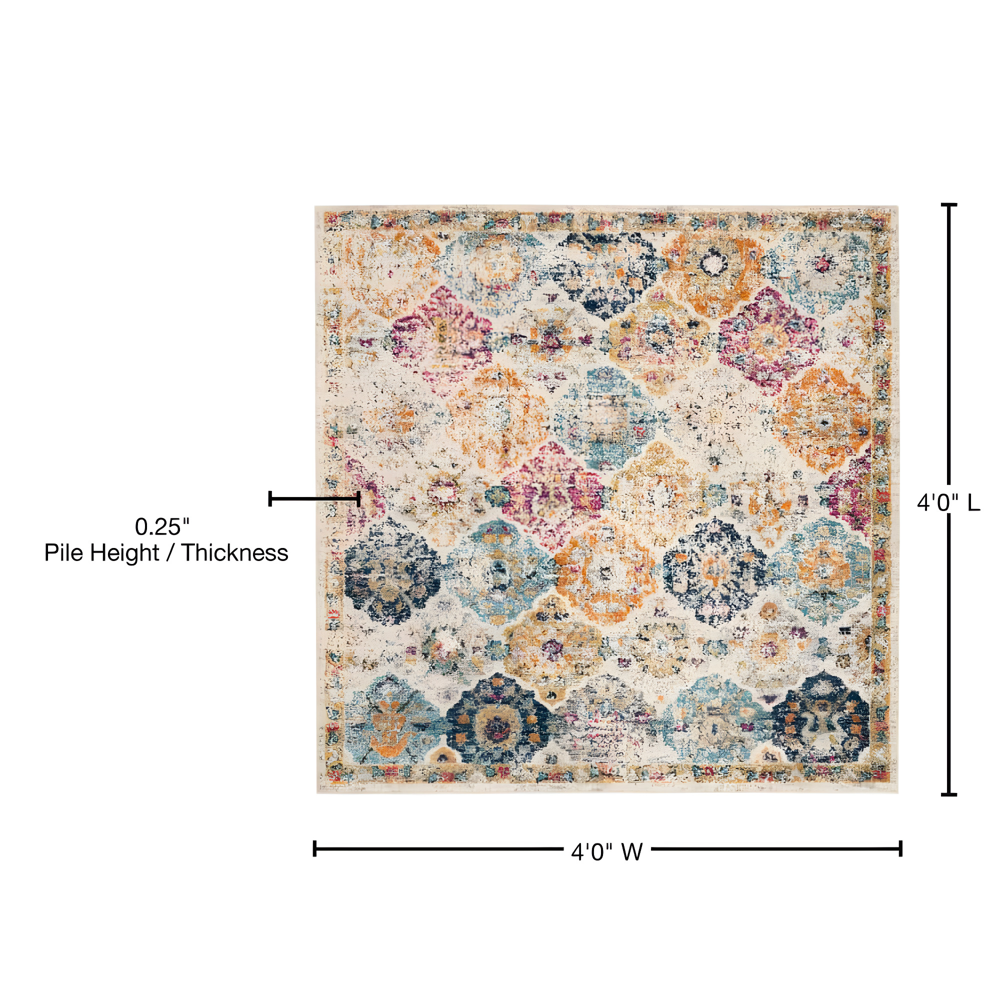 Madison MAD611 Power Loomed Indoor Area Rug - Cream/Multi - 4'x4' - Safavieh