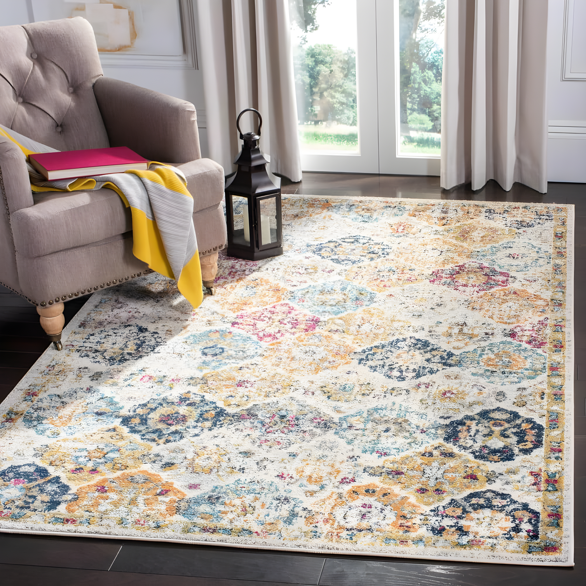 Madison MAD611 Power Loomed Indoor Area Rug - Cream/Multi - 4'x4' - Safavieh