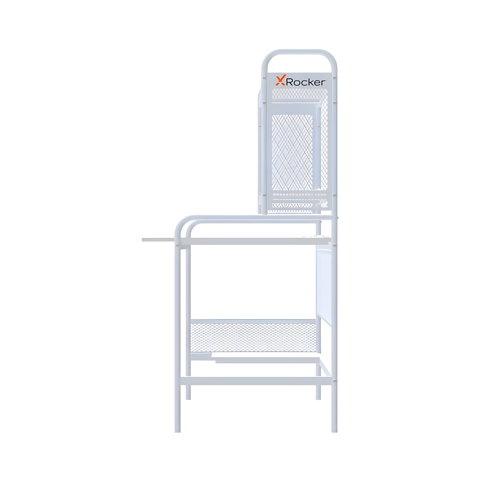X Rocker iCarus Mesh Gaming Desk with Wood Desktop White: Steel Frame, Open Storage Shelf