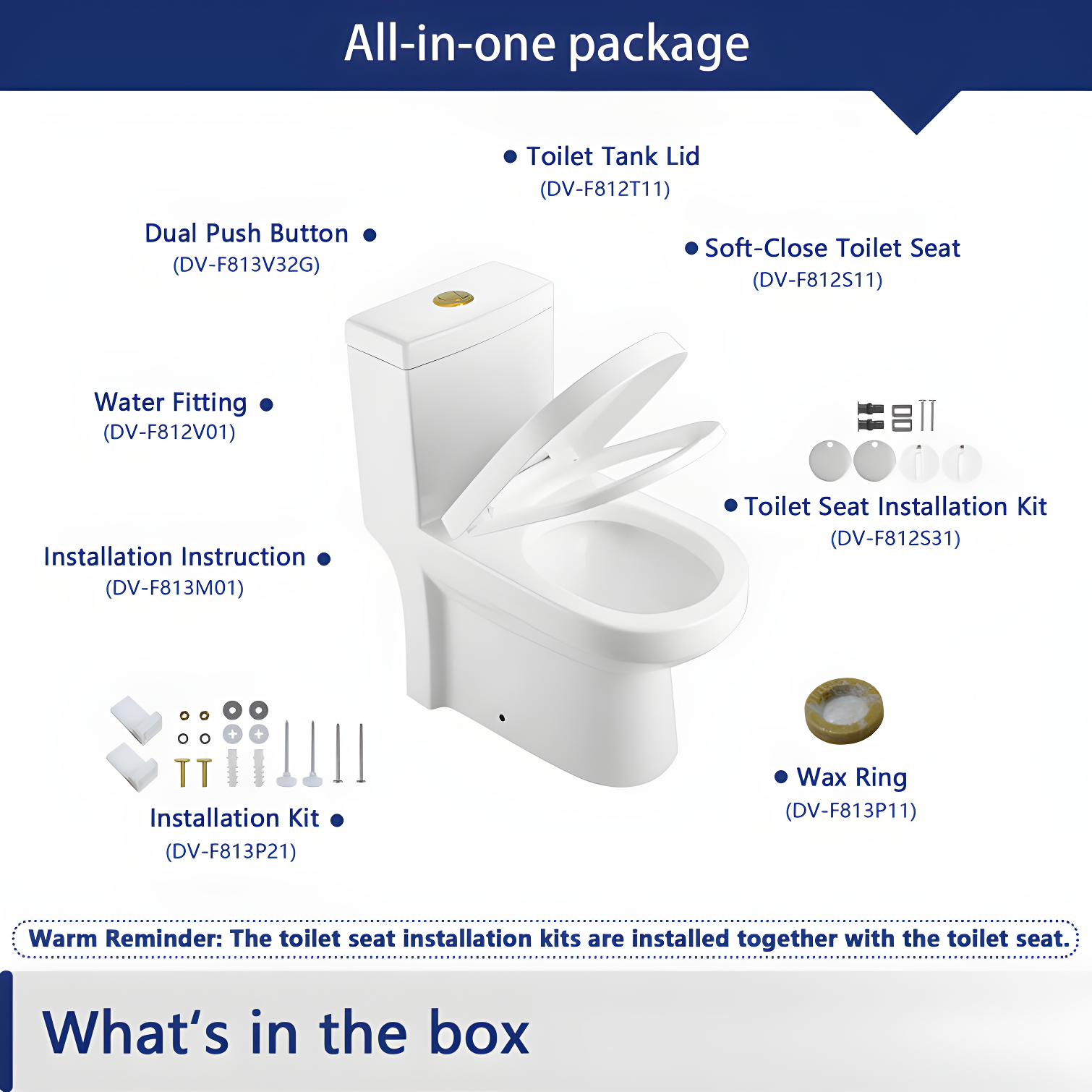 DeerValley Liberty Compact Toilets One-Piece Toilet With High-Efficiency Flush Round Toilet for Space-Saving Floor Mounted (Seat Included)