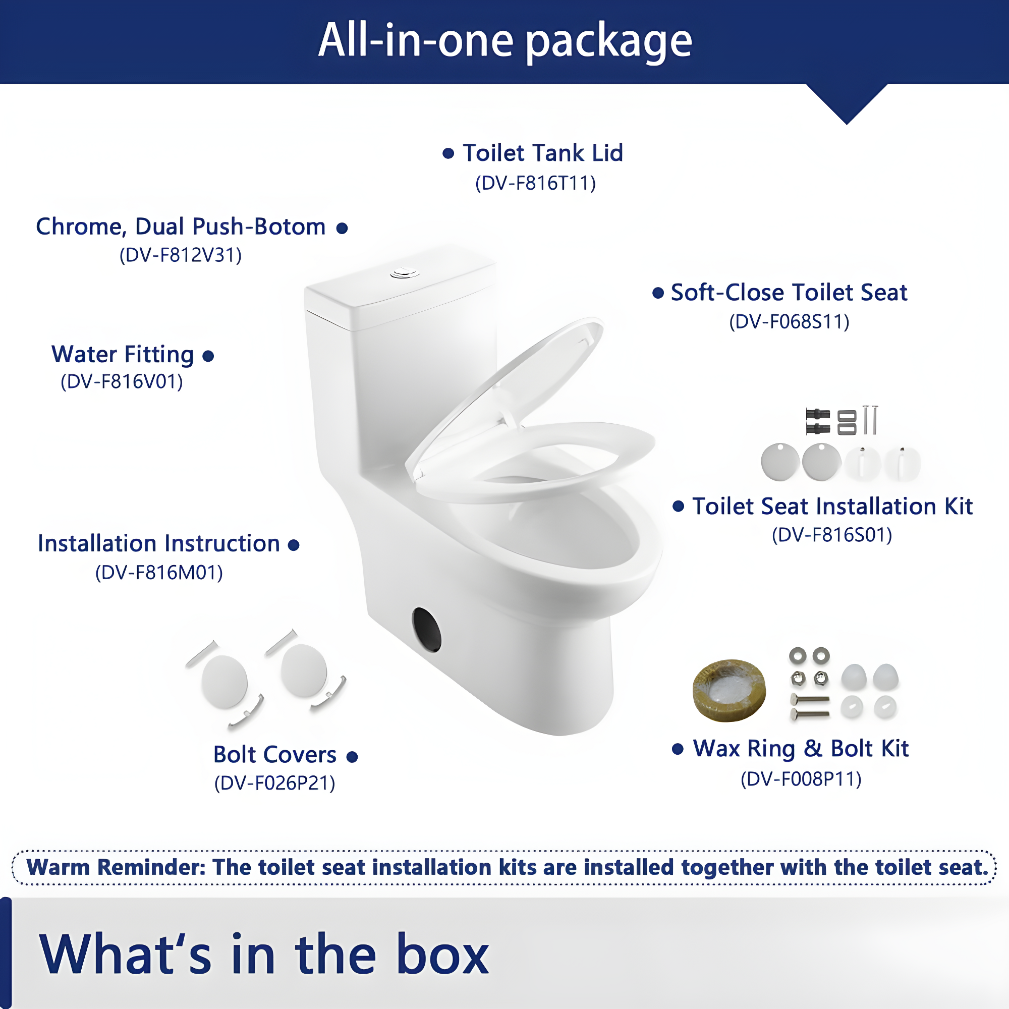 DeerValley Ally Dual-Flush Elongated One-Piece Toilet with Glazed Surface Modern Toilet with Comfort Seat Height  (Seat Included) DV-1F52816