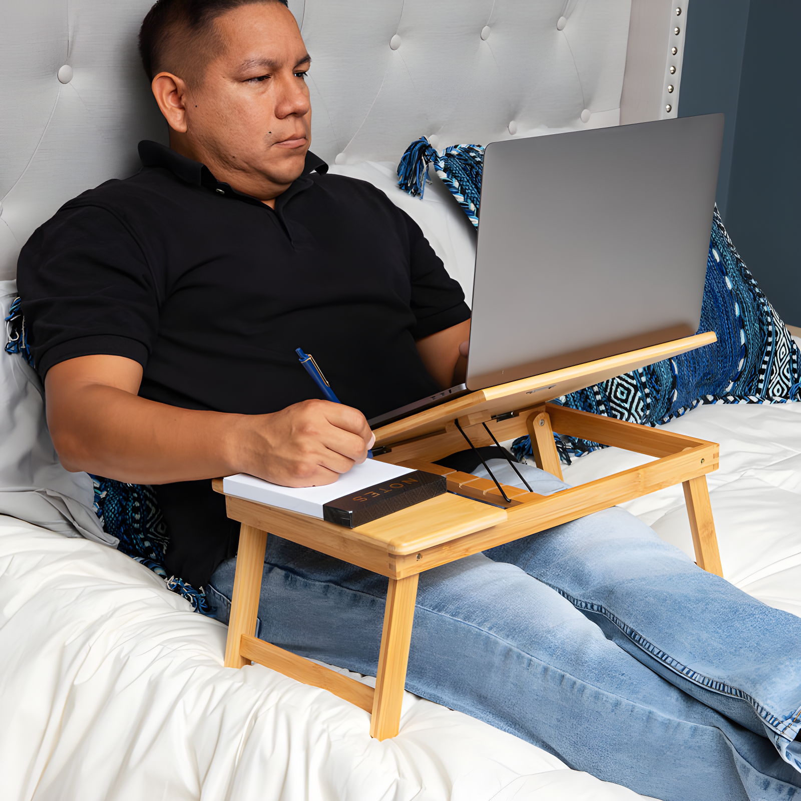Mind Reader Lap Desk Laptop Stand, Bed Tray, Dorm Room, Folding Legs, Rayon From Bamboo, 19.75"L x 12"W x 8.25"H