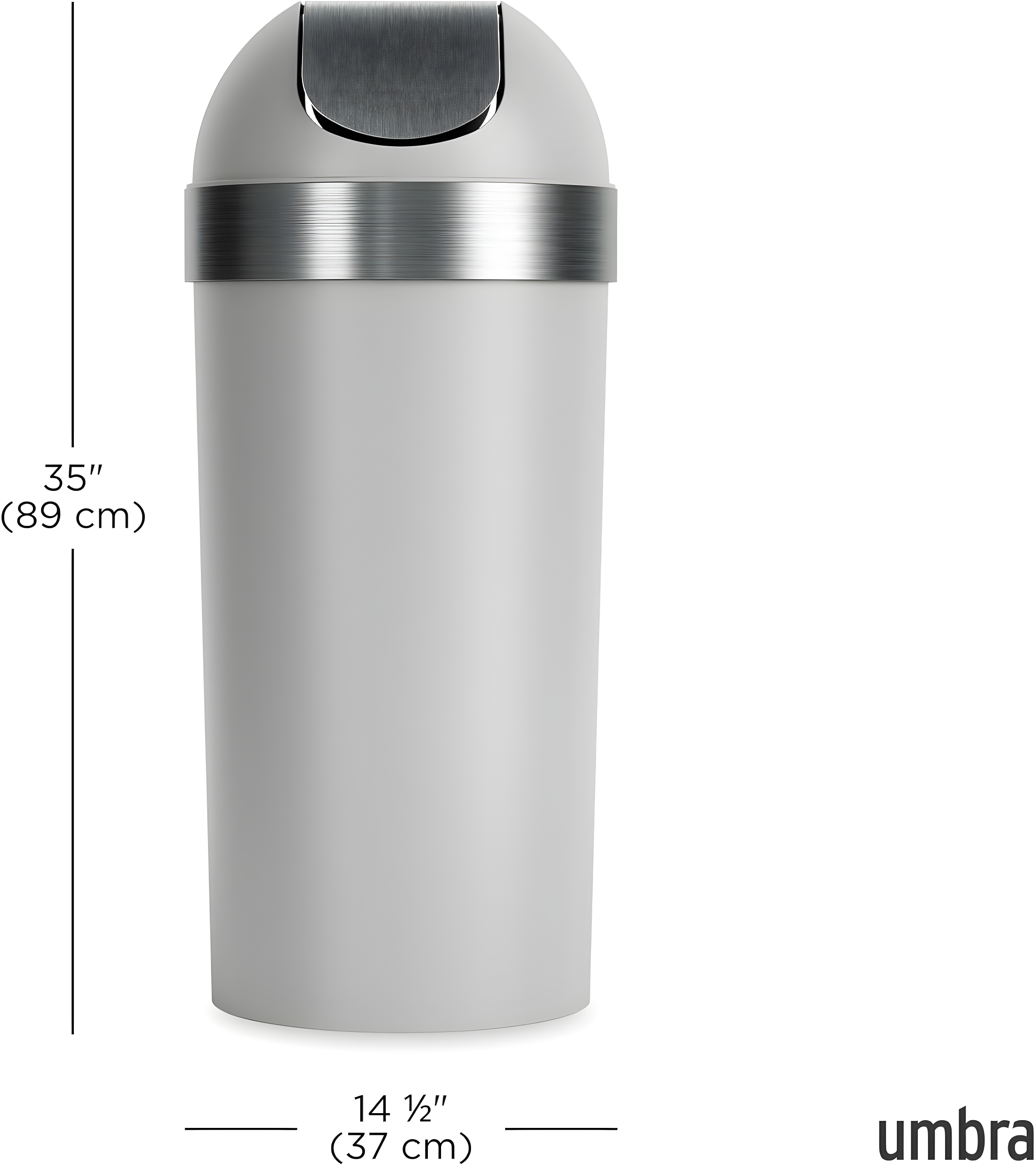 Umbra 16.5gal Venti Can Gray/Nickel: Indoor Swing-Top Trash Can, Polypropylene, 35" Height, 14.6" Width, 5.6 lbs