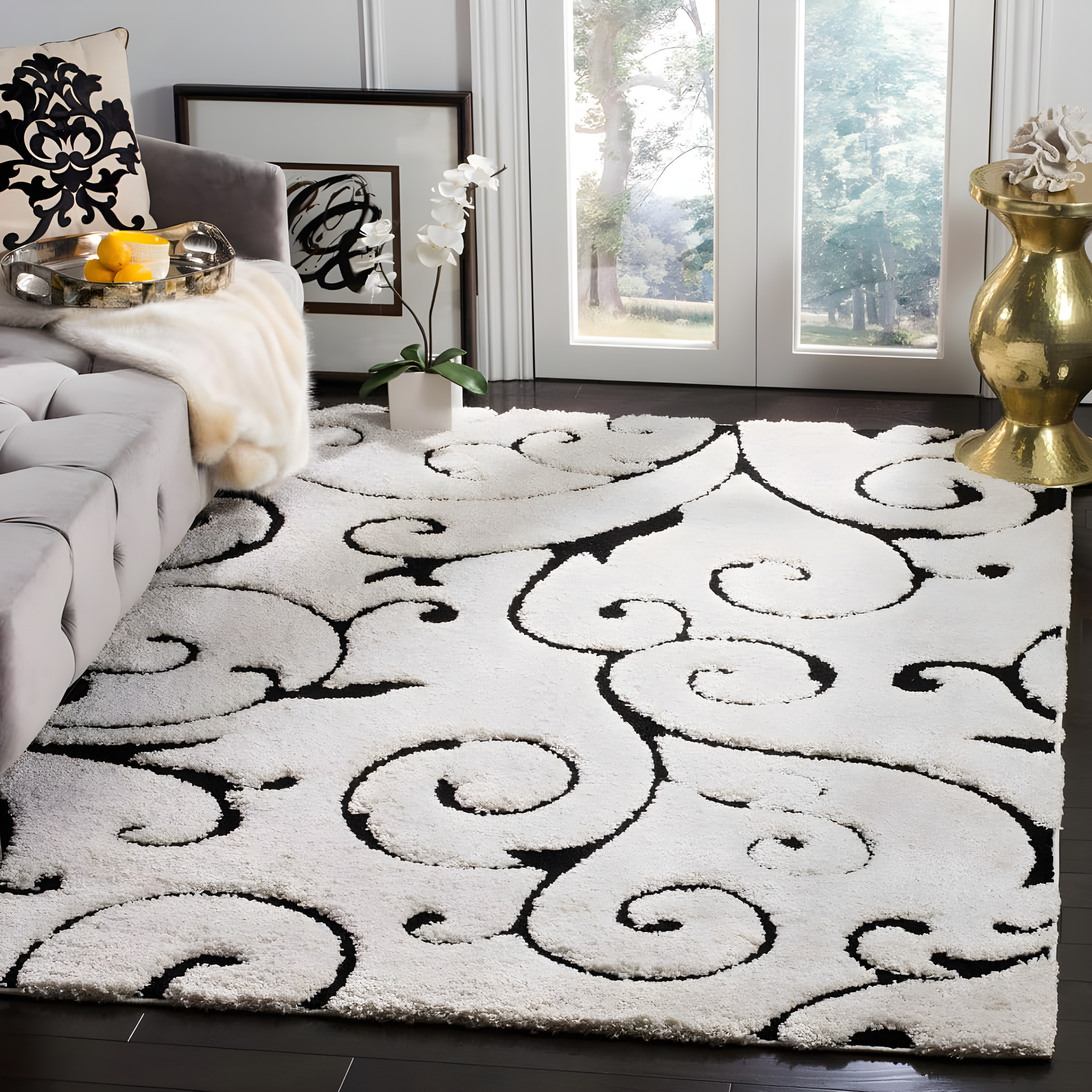 Florida Shag SG455 Power Loomed Indoor Area Rug - Ivory/Black - 8'x10' - Safavieh.