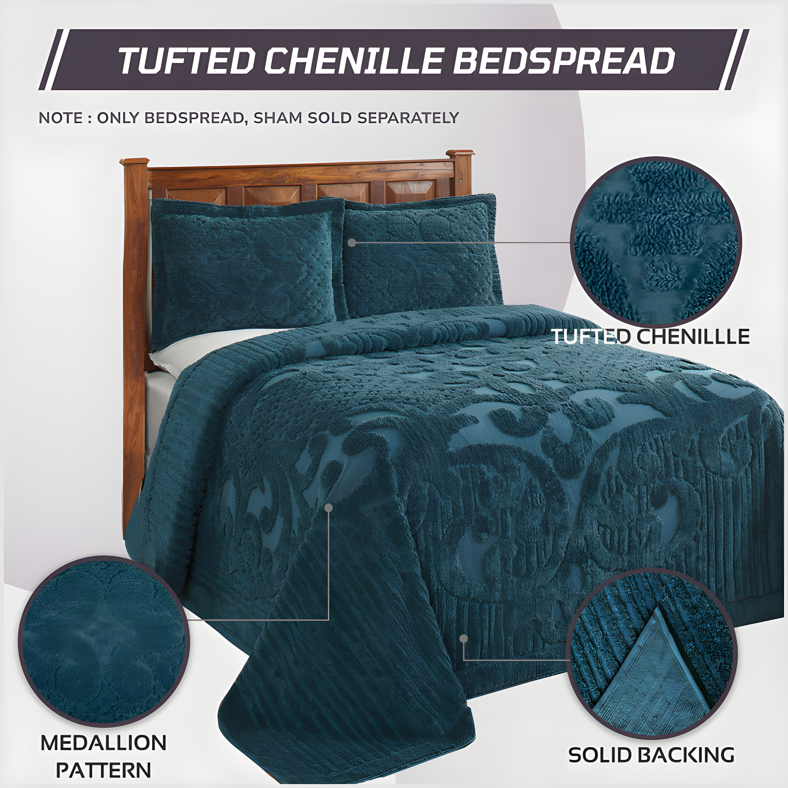 Ashton 100% Cotton Traditional Tufted Medallion Pattern Coverlet/Bedspread