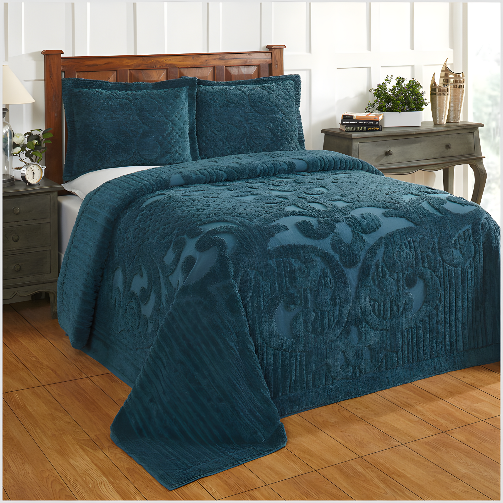 Ashton 100% Cotton Traditional Tufted Medallion Pattern Coverlet/Bedspread