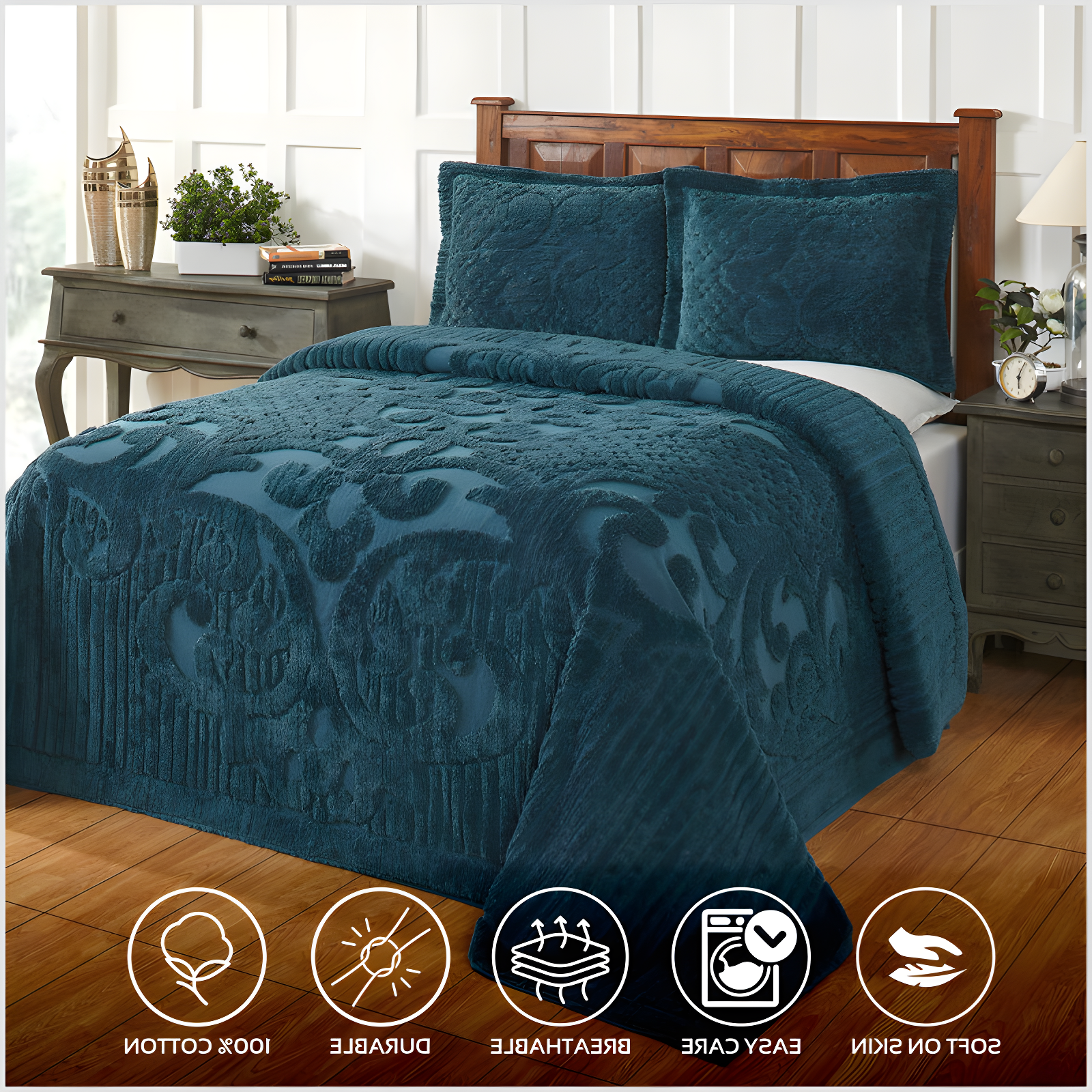 Ashton 100% Cotton Traditional Tufted Medallion Pattern Coverlet/Bedspread