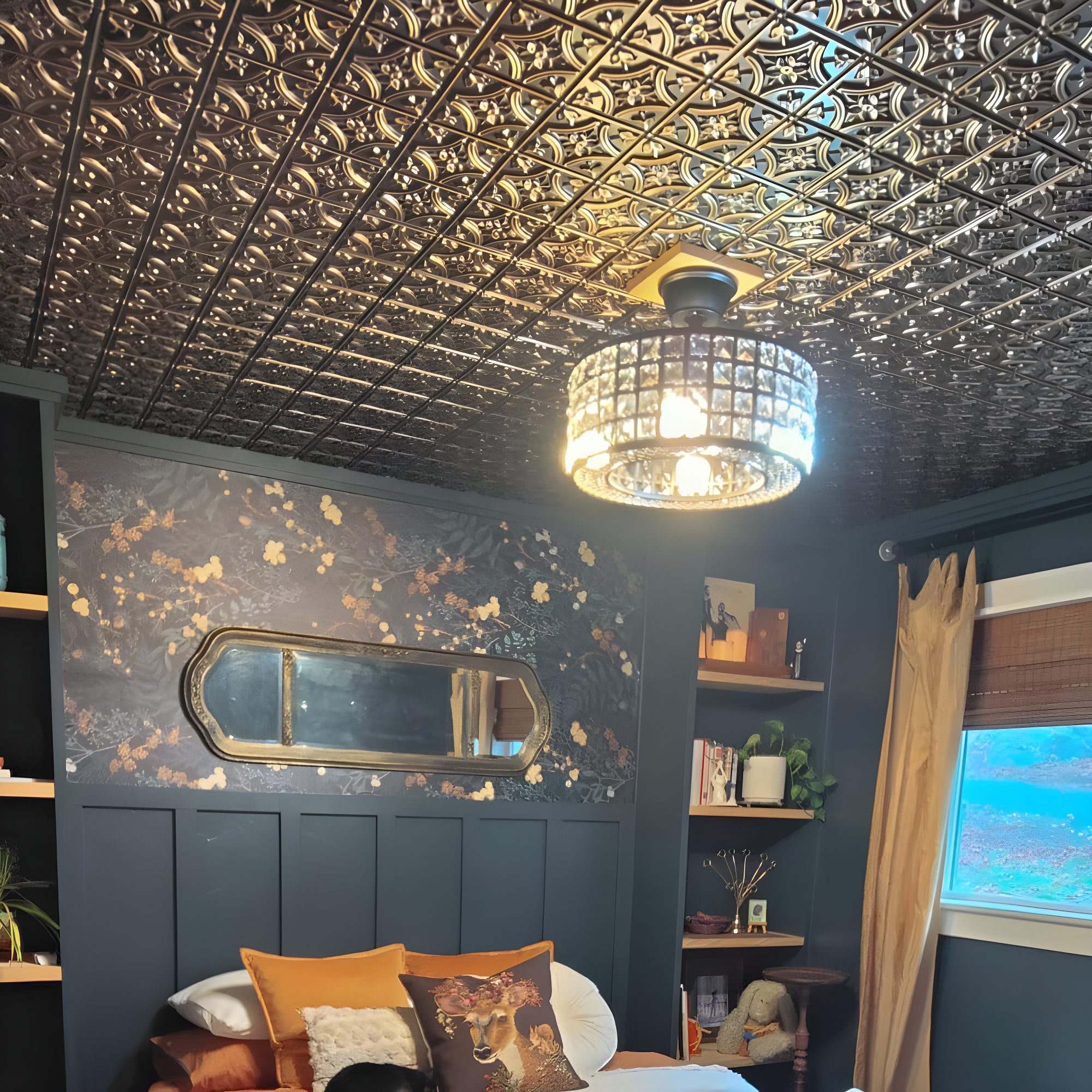 FromPlainToBeautifulInHours Gothic Reims 2 Ft. X 2 Ft. Drop-In Or Glue-Up PVC Ceiling Tile (Set of 10)