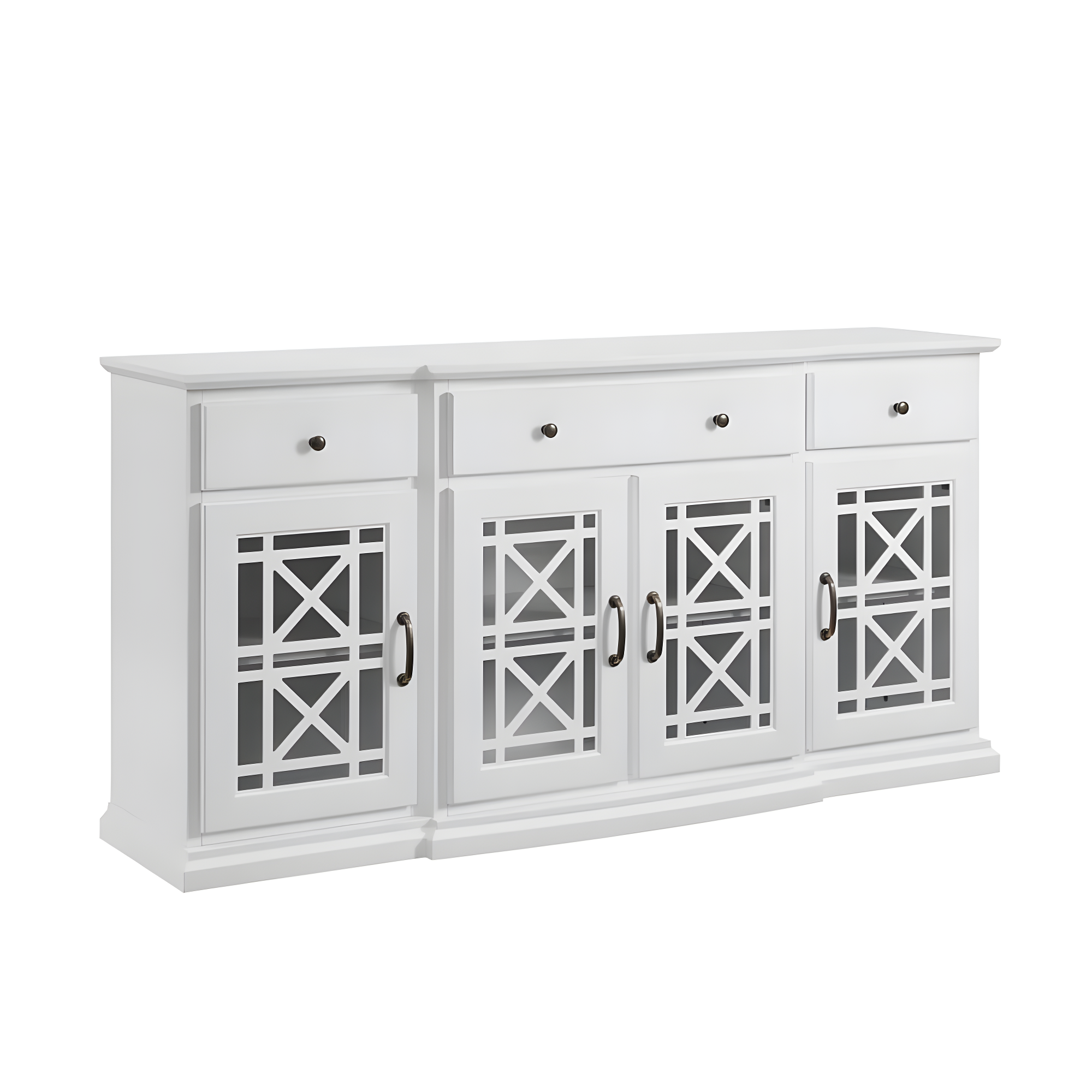 Walker Edison Traditional Fretwork TV Stand, White