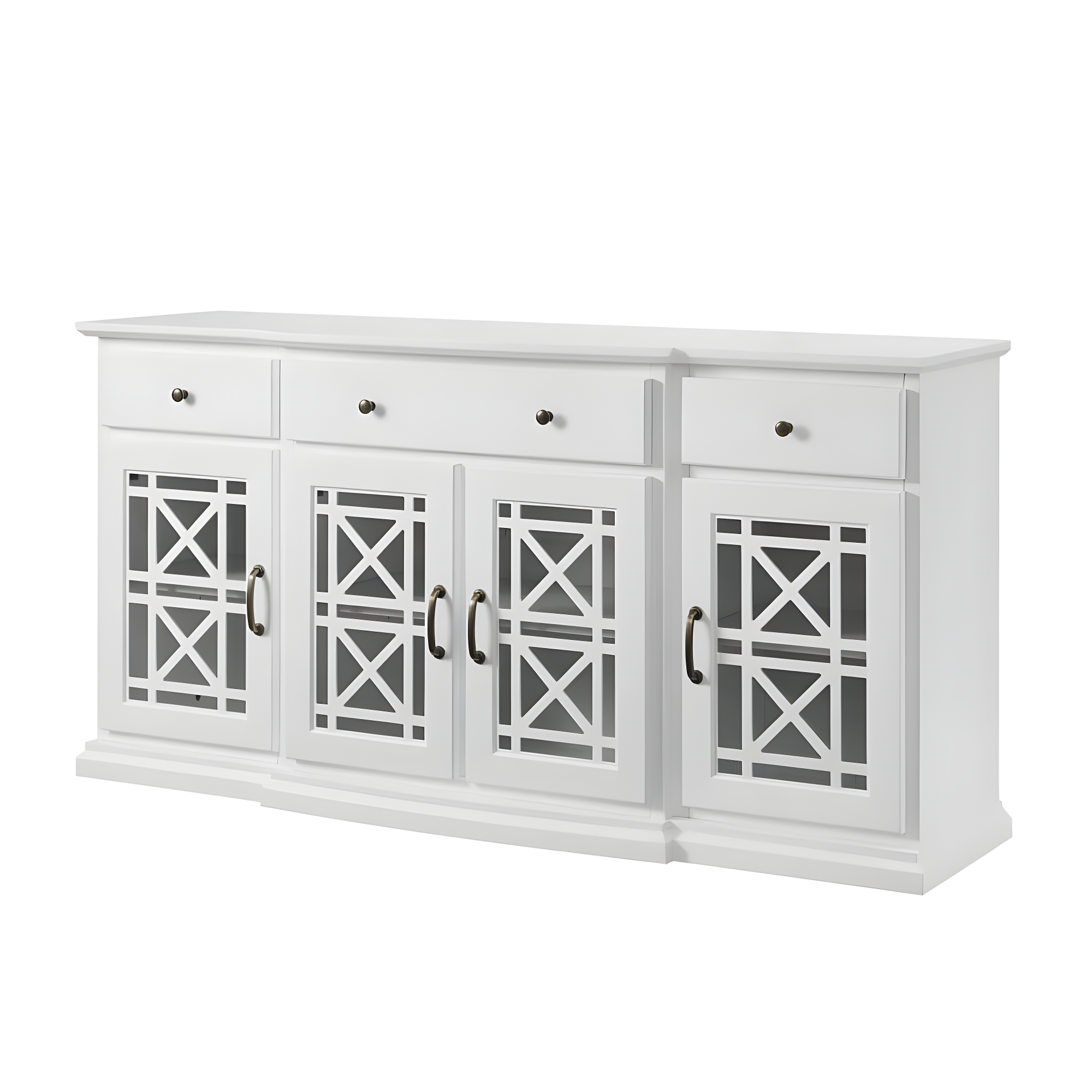 Walker Edison Traditional Fretwork TV Stand, White