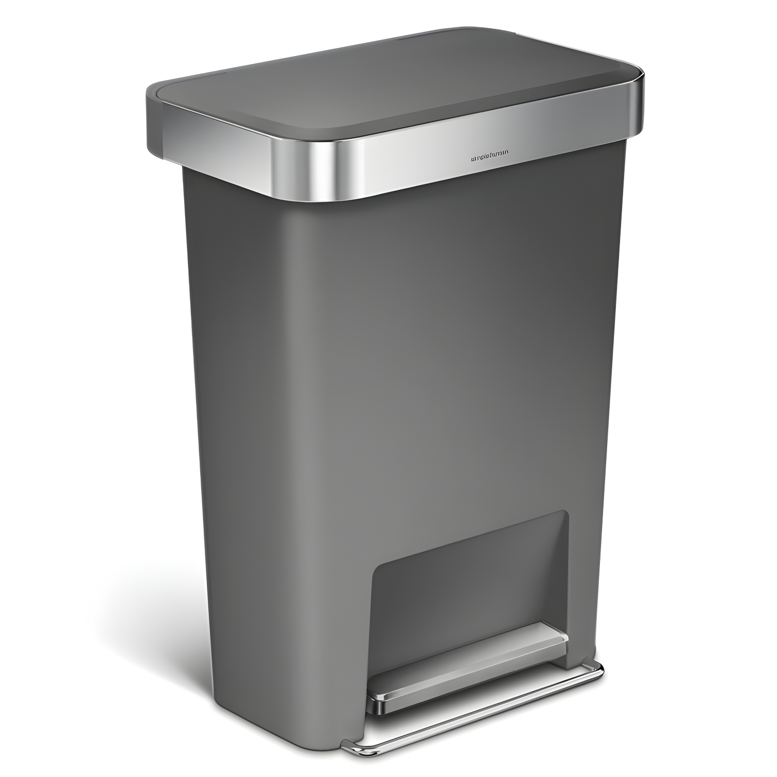 Simplehuman 45 Liter Rectangular Kitchen Trash Can with Liner Pocket, Grey Plastic