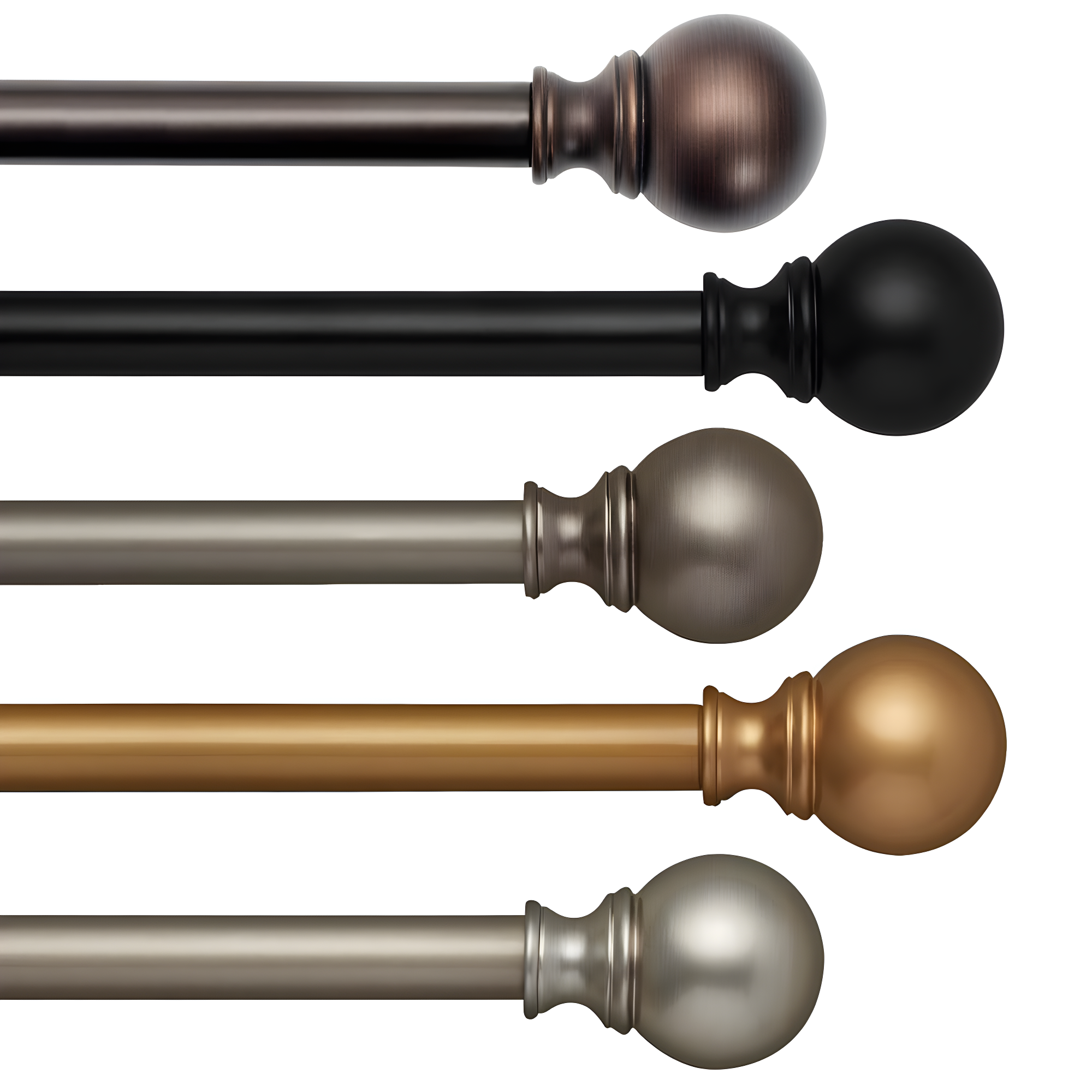 Cordelia 1" Window Drapery Single Curtain Rod with Globe Ball Finial - 86"-120" - Black - Elrene Home Fashions