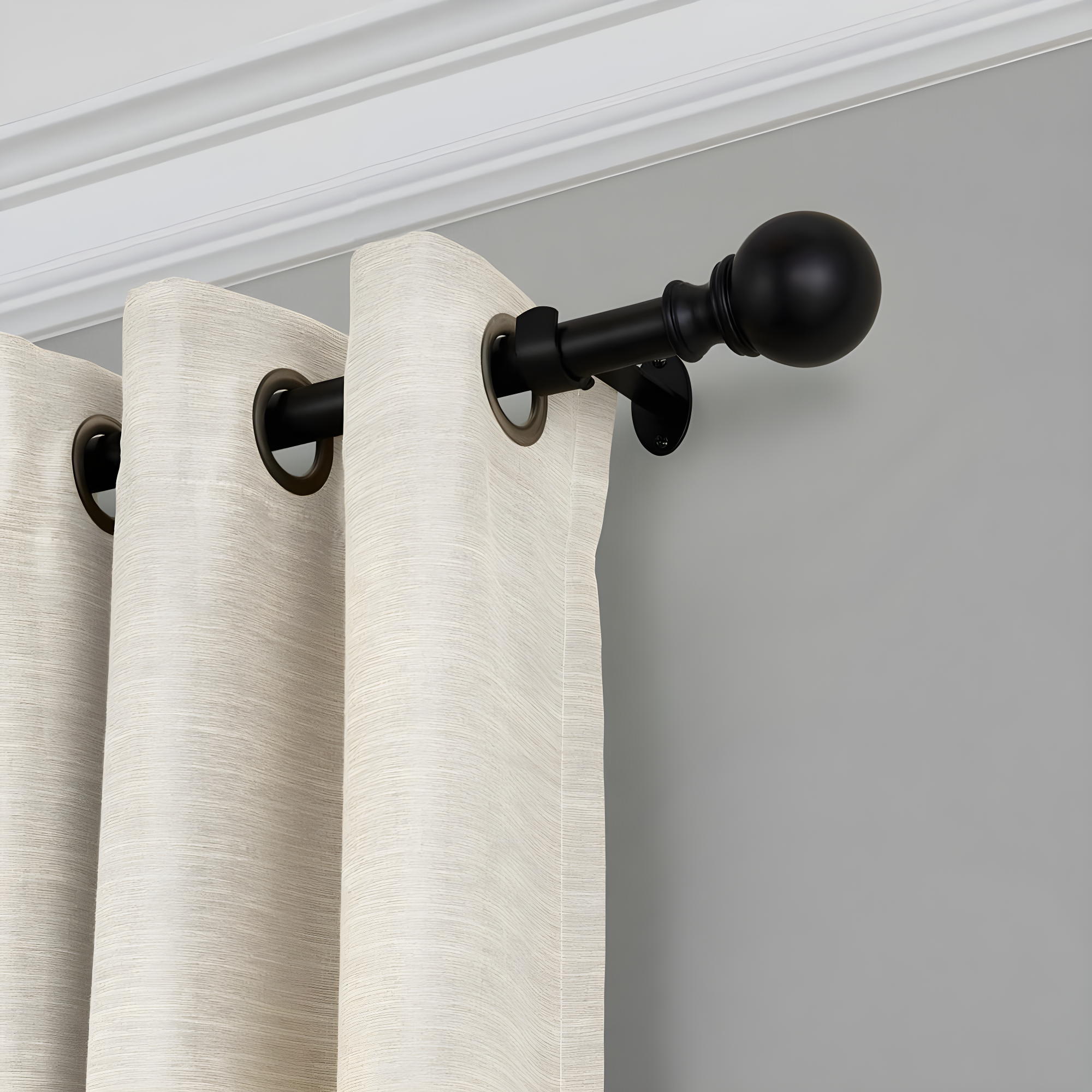 Cordelia 1" Window Drapery Single Curtain Rod with Globe Ball Finial - 86"-120" - Black - Elrene Home Fashions