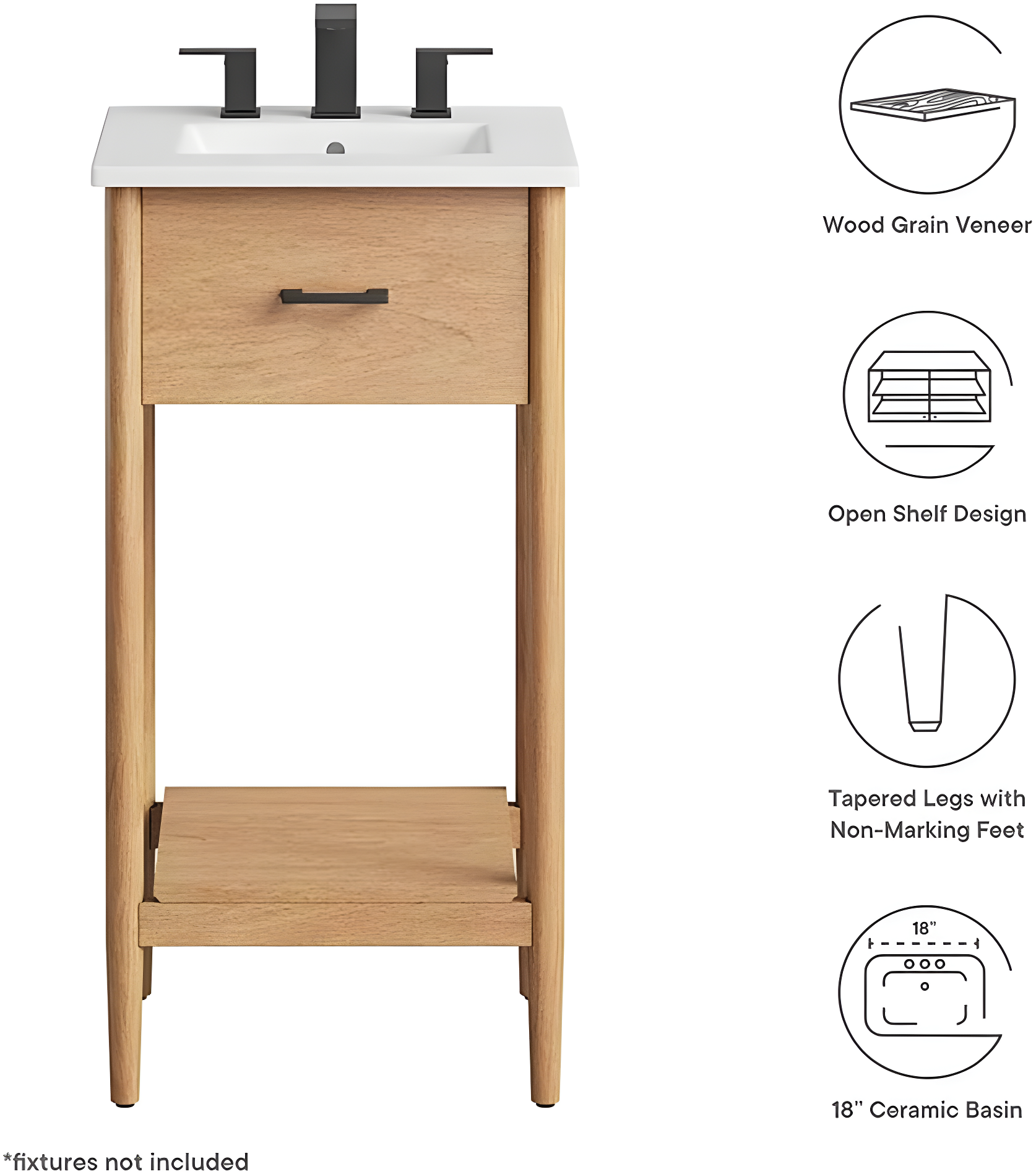 Modway Zaire 18'' Single Bathroom Vanity with Ceramic Top