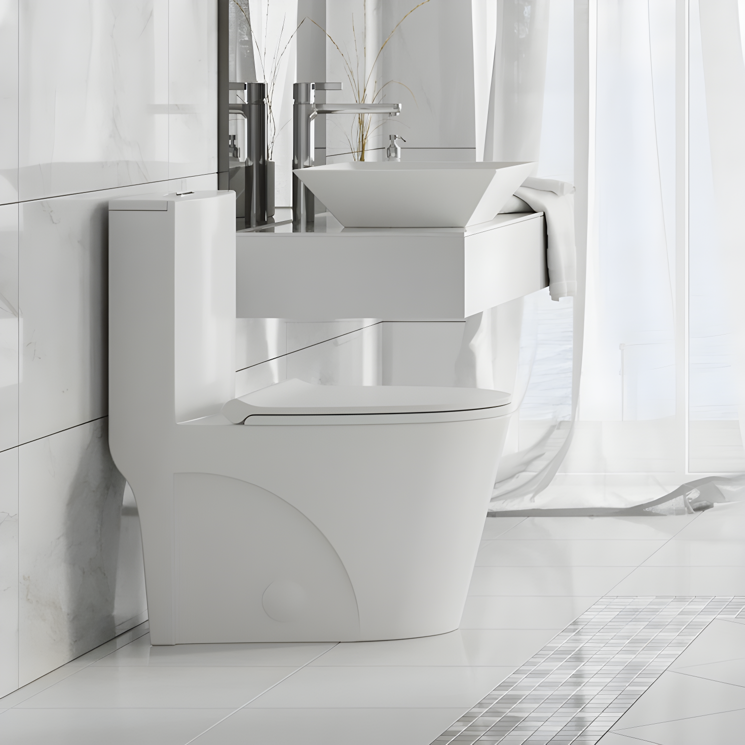 St. Tropez One Piece Elongated Toilet Dual Vortex Flush 1.28 gpf