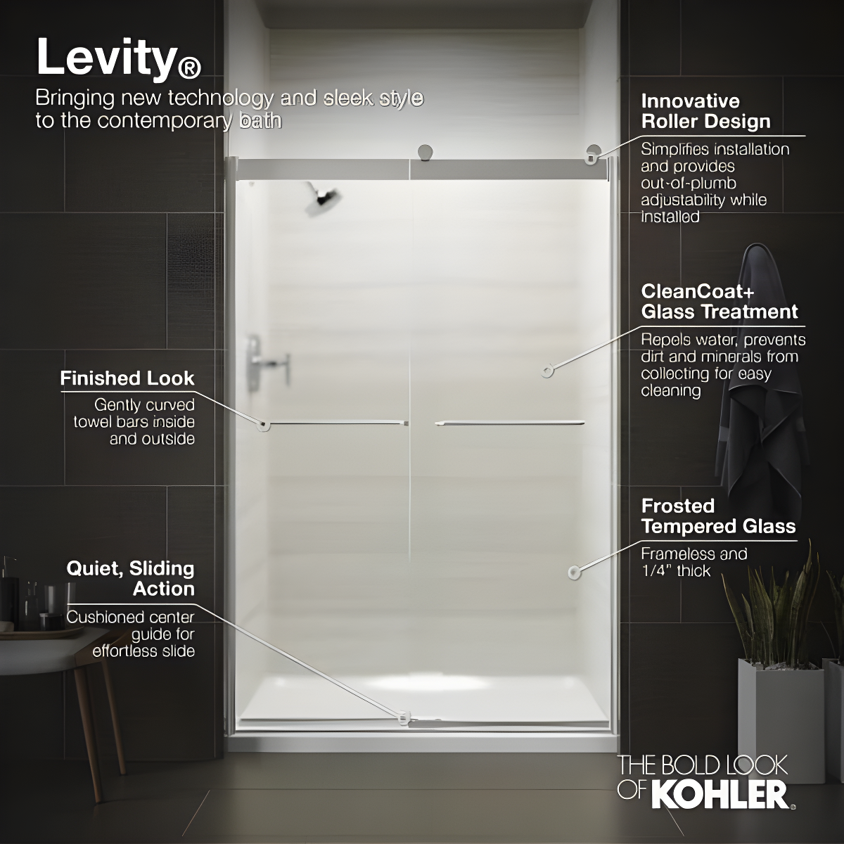 Levity 59.63" x 74" Bypass Shower Door with CleanCoat® Technology