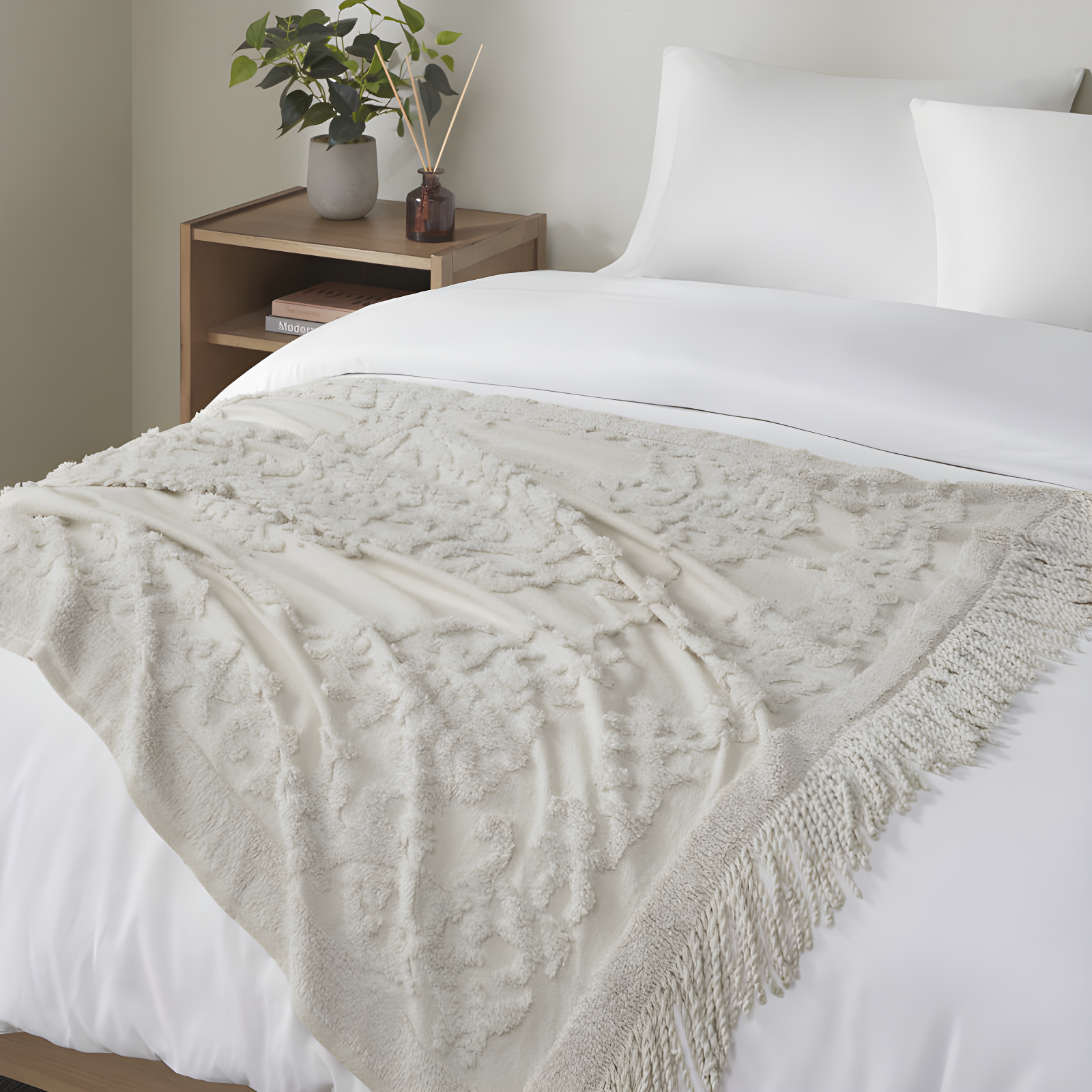 Madison Park Chloe 100% Cotton Tufted Chenille Lightweight Throw With Fringe Tassel