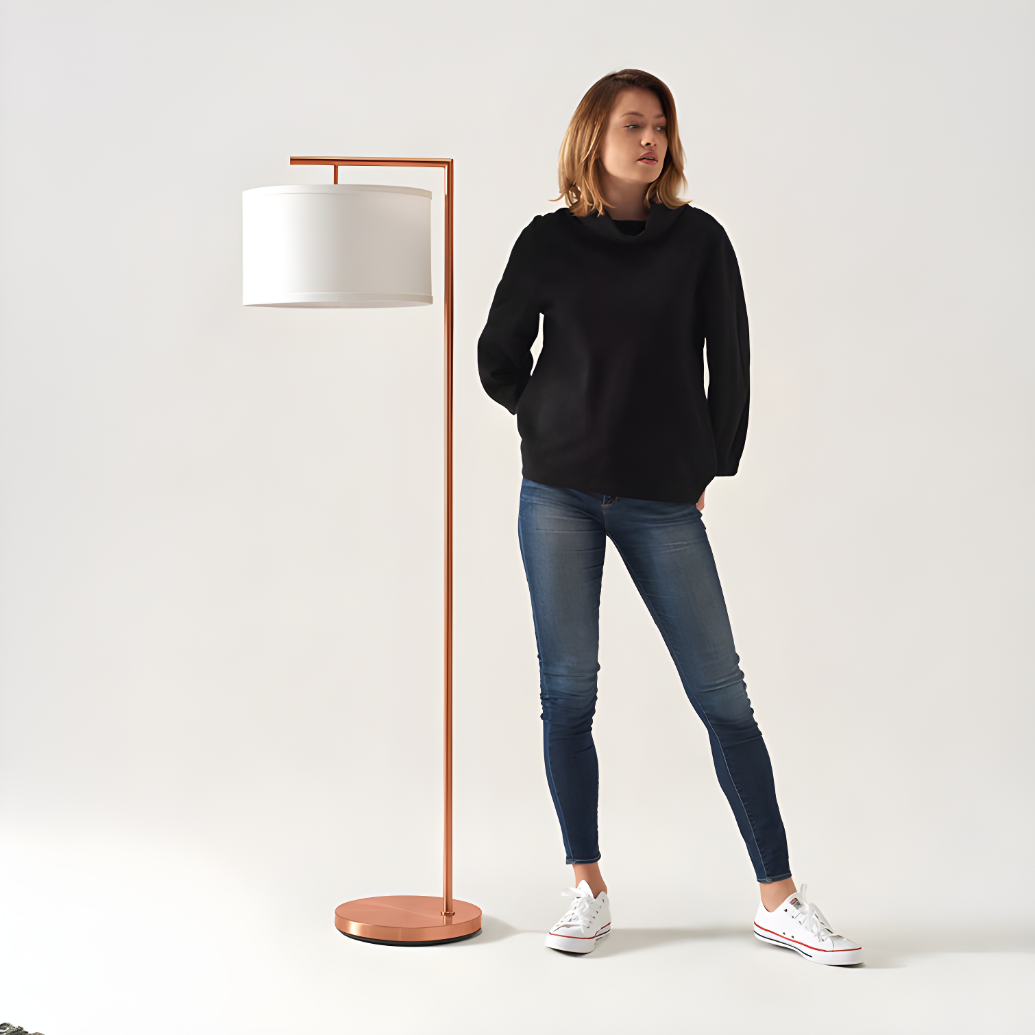 Montage Modern 60 in. Mid-Century Modern LED Floor Lamp with Fabric Drum Shade
