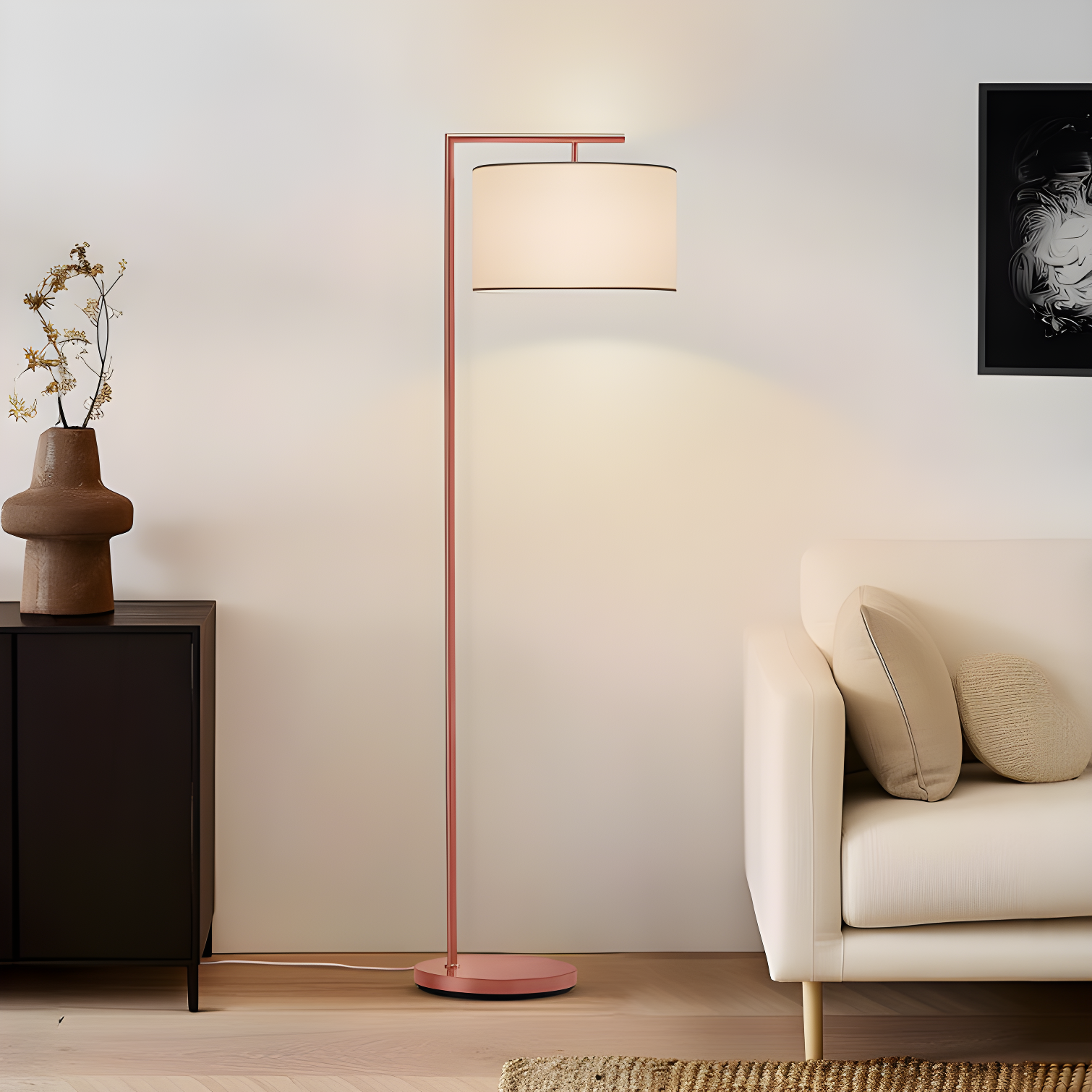 Montage Modern 60 in. Mid-Century Modern LED Floor Lamp with Fabric Drum Shade