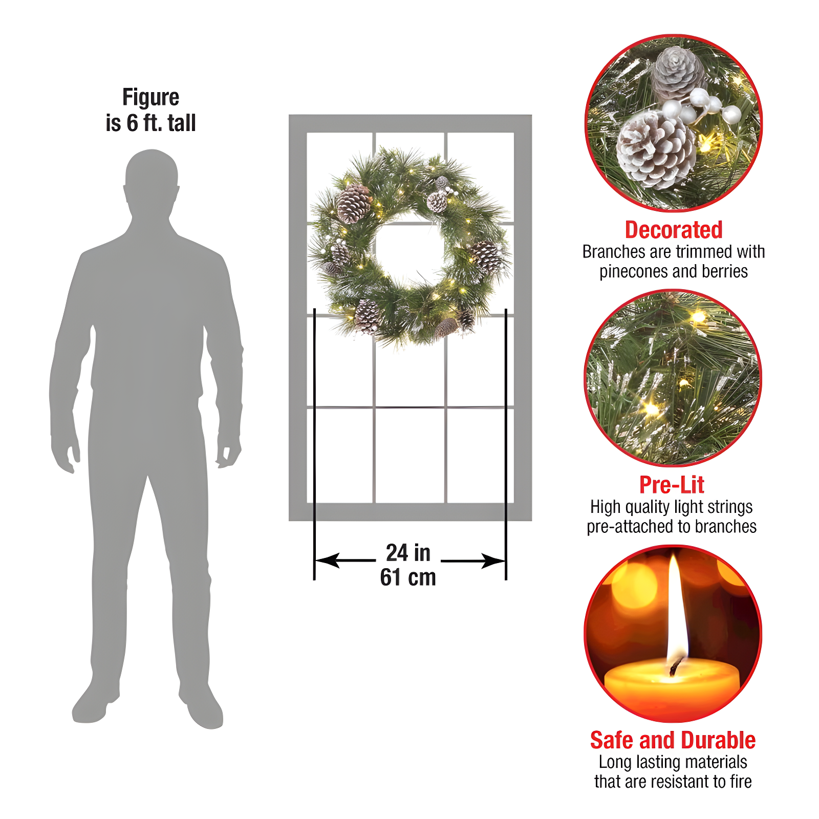 24" Prelit LED Whitter Pine Wreath Warm White Lights - National Tree Company