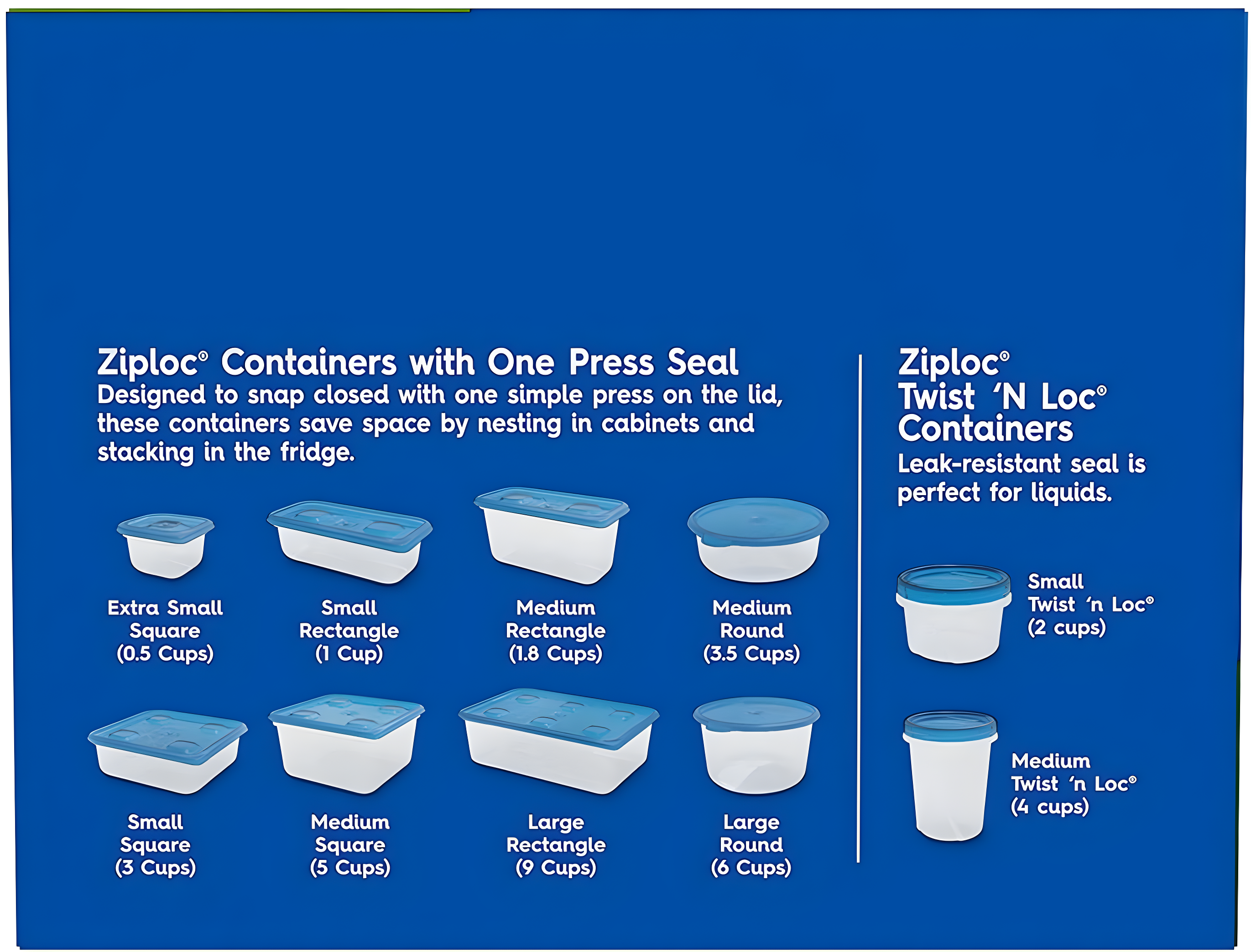 Ziploc® Brand, Food Storage Containers with Lids, Smart Snap Technology, Square, 4 ct