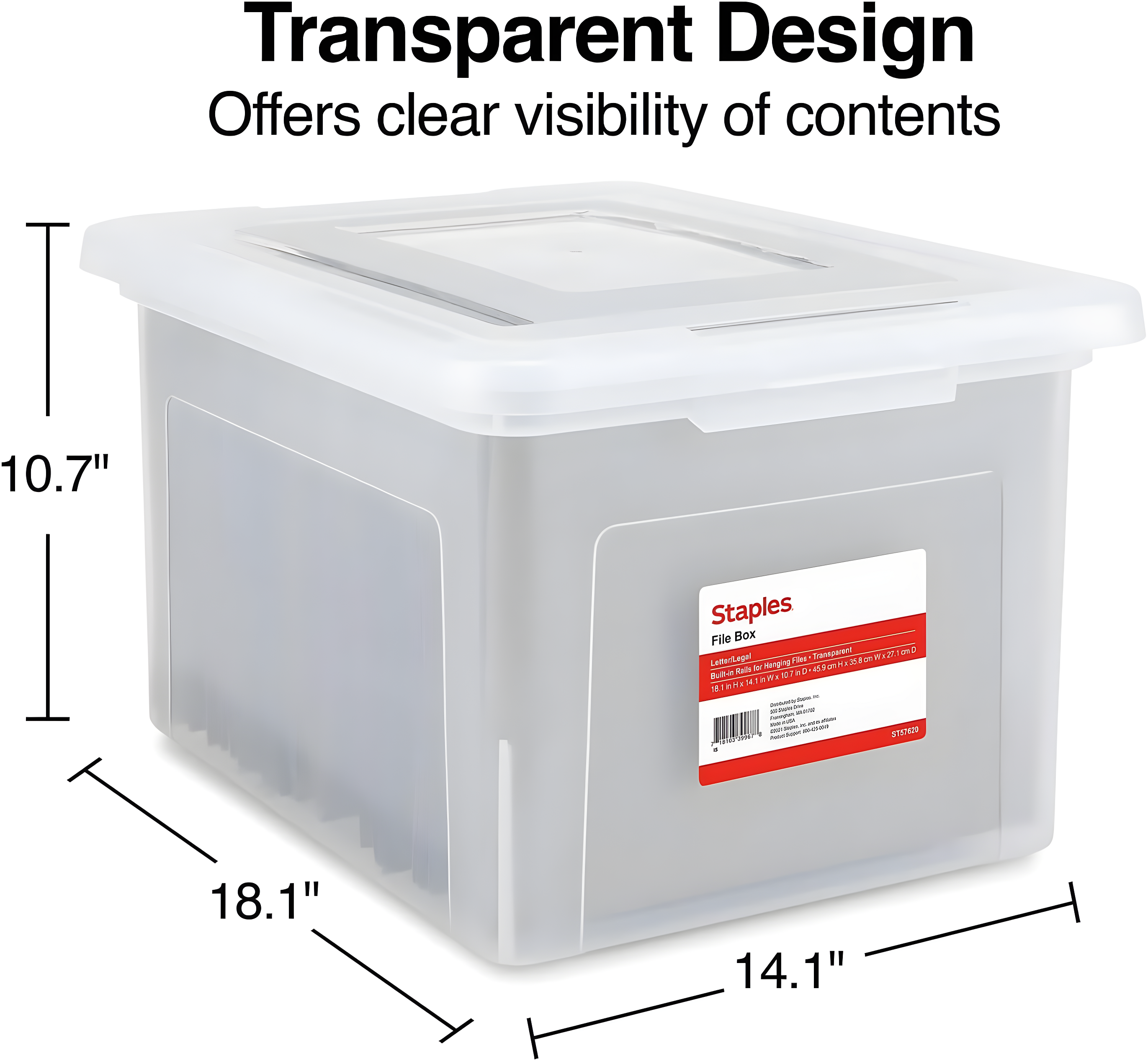 Staples File Box Plastic File Box Snap Letter/Legal Size Clear (140168/140139)