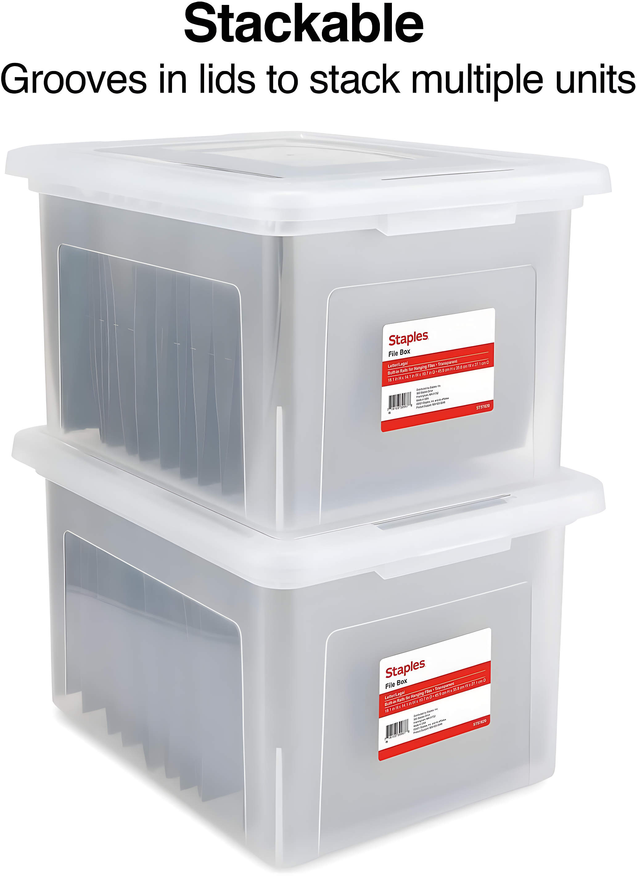Staples File Box Plastic File Box Snap Letter/Legal Size Clear (140168/140139)