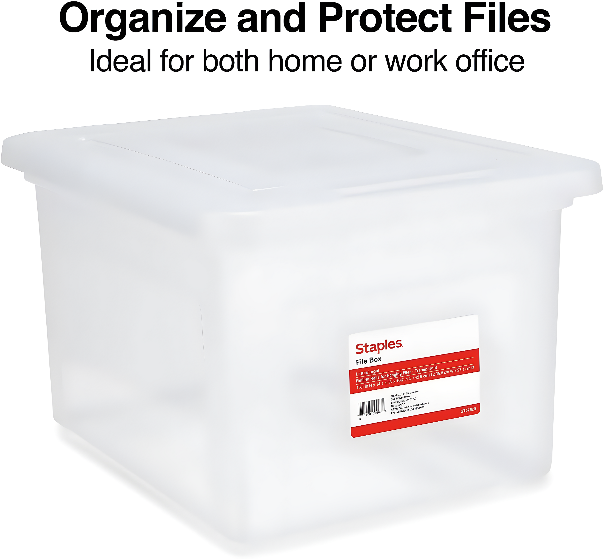 Staples File Box Plastic File Box Snap Letter/Legal Size Clear (140168/140139)
