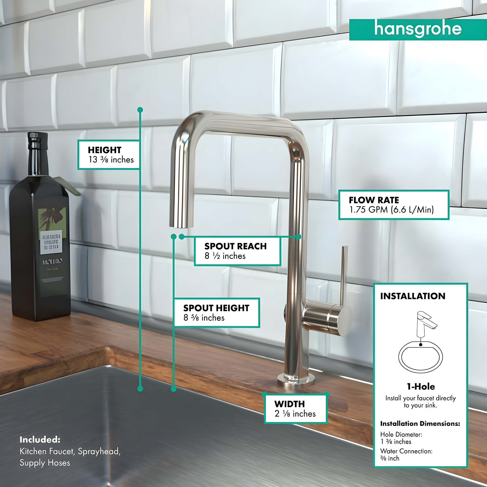 hansgrohe Talis N Kitchen Faucet, U-Style 1-Spray, 1.75 GPM